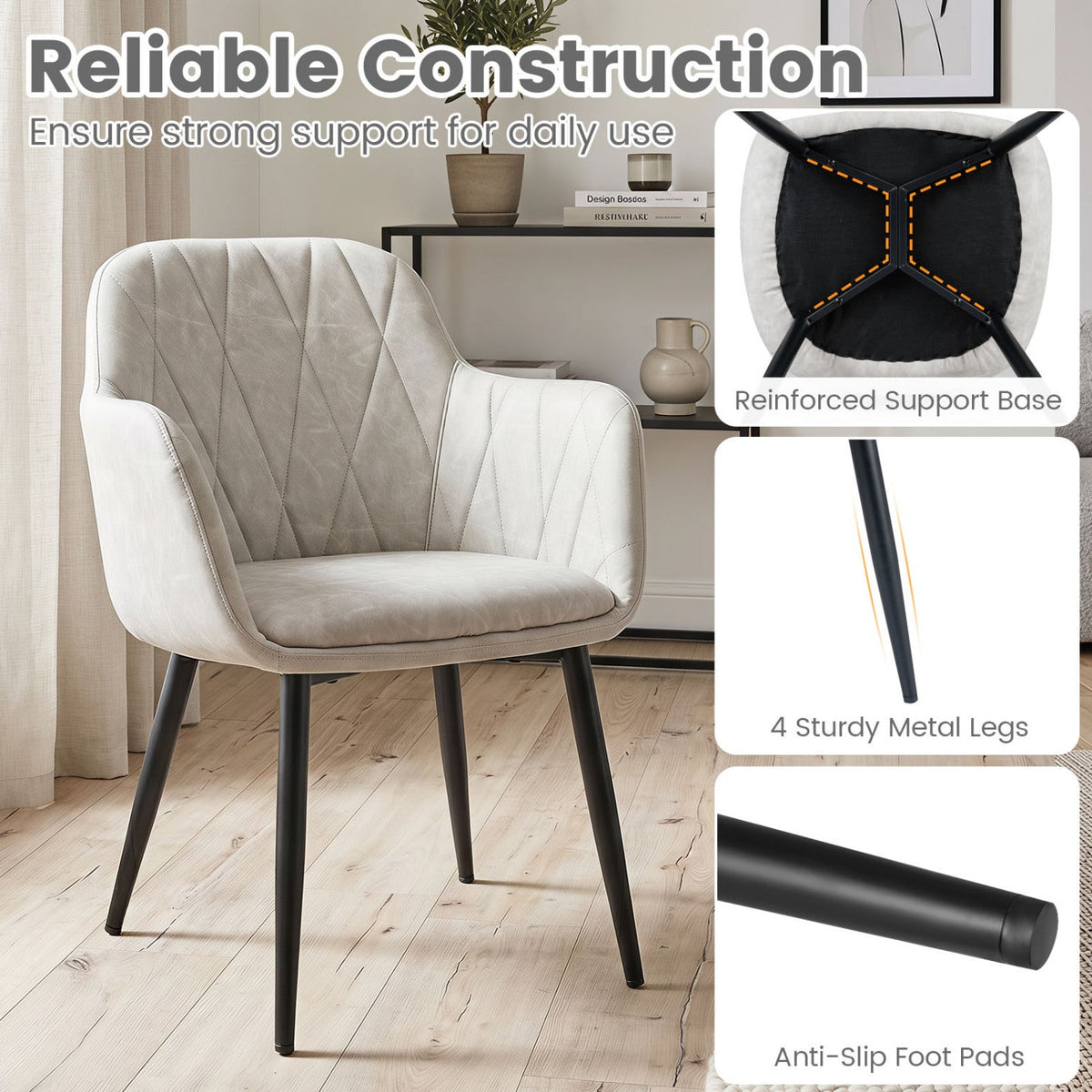 Upholstered Dining Chairs Set of 2 with Curved Back