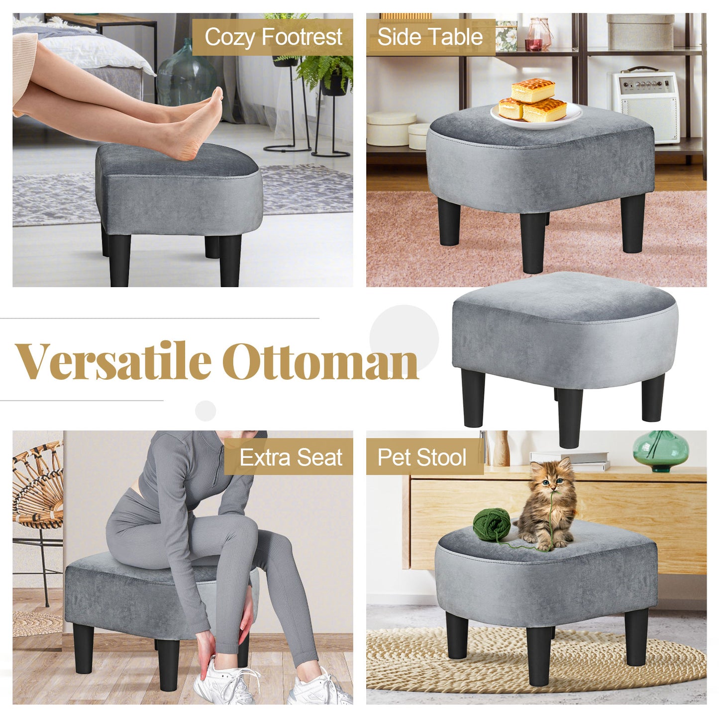 Upholstered Barrel Chair with Ottoman and Footrest