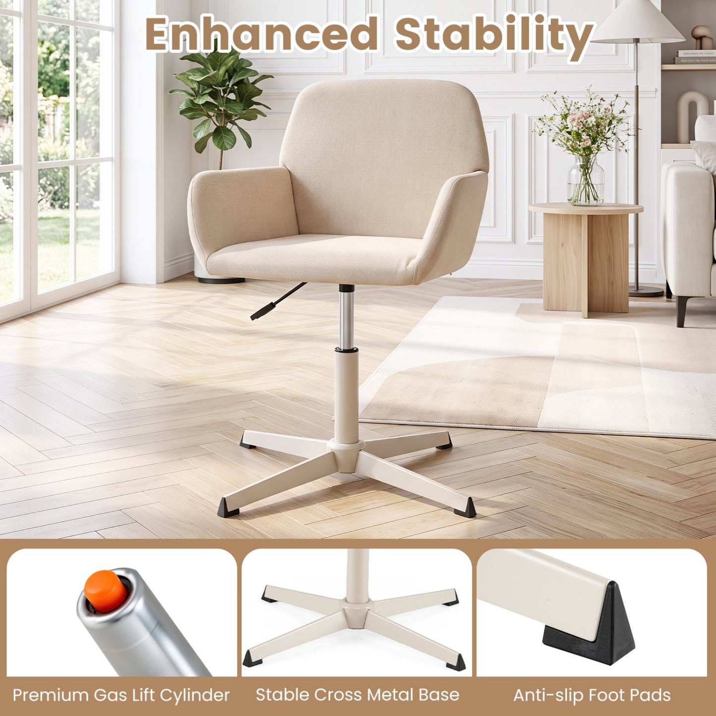 Swivel Vanity Chair with Adjustable Height and Back Support