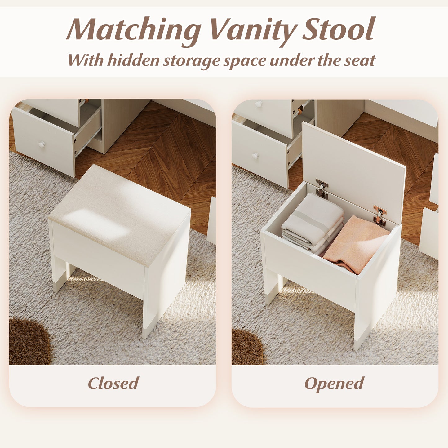 Makeup Vanity Desk with Lighted Mirror and Stool Set