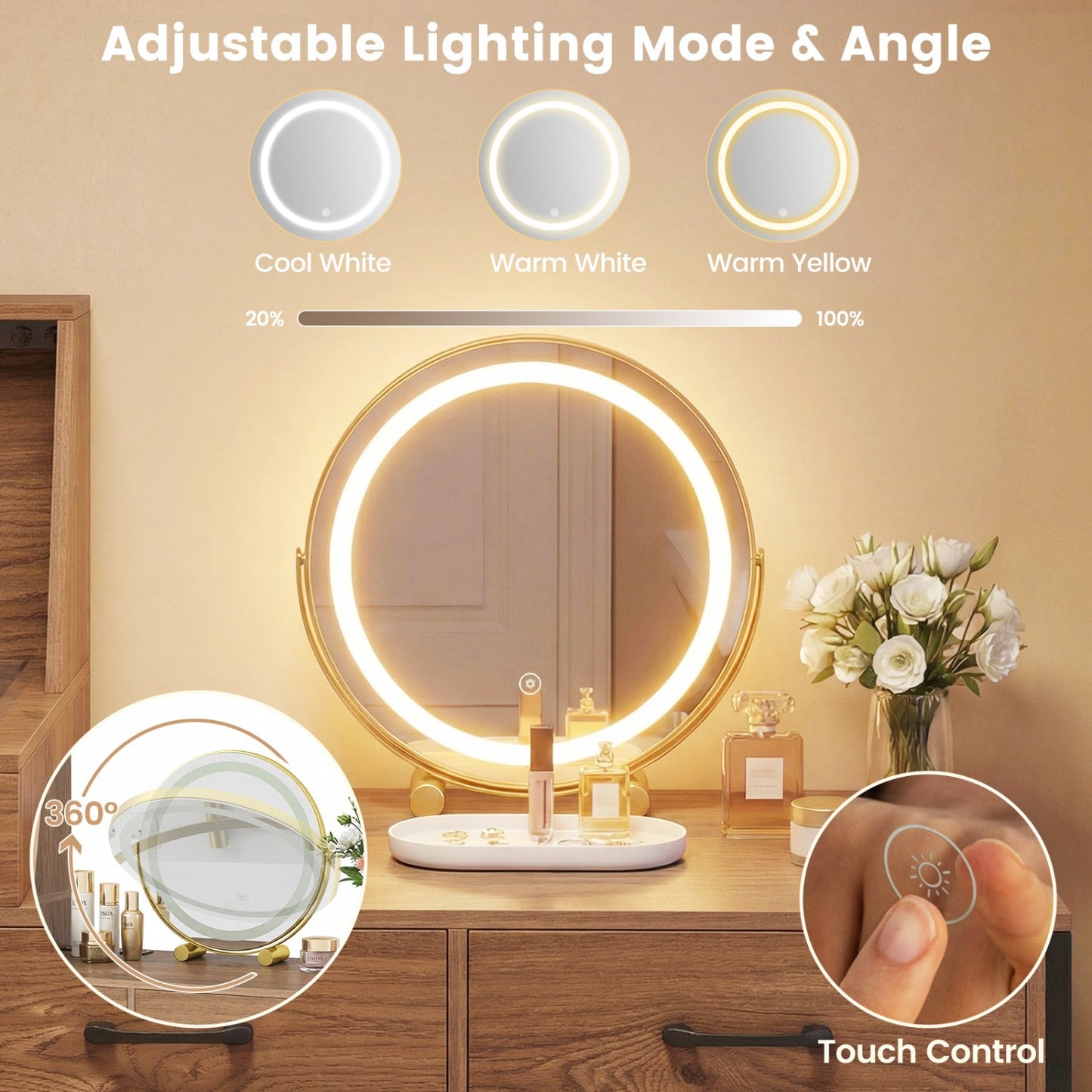 Vanity Desk with Lighted Mirror & Jewelry Storage
