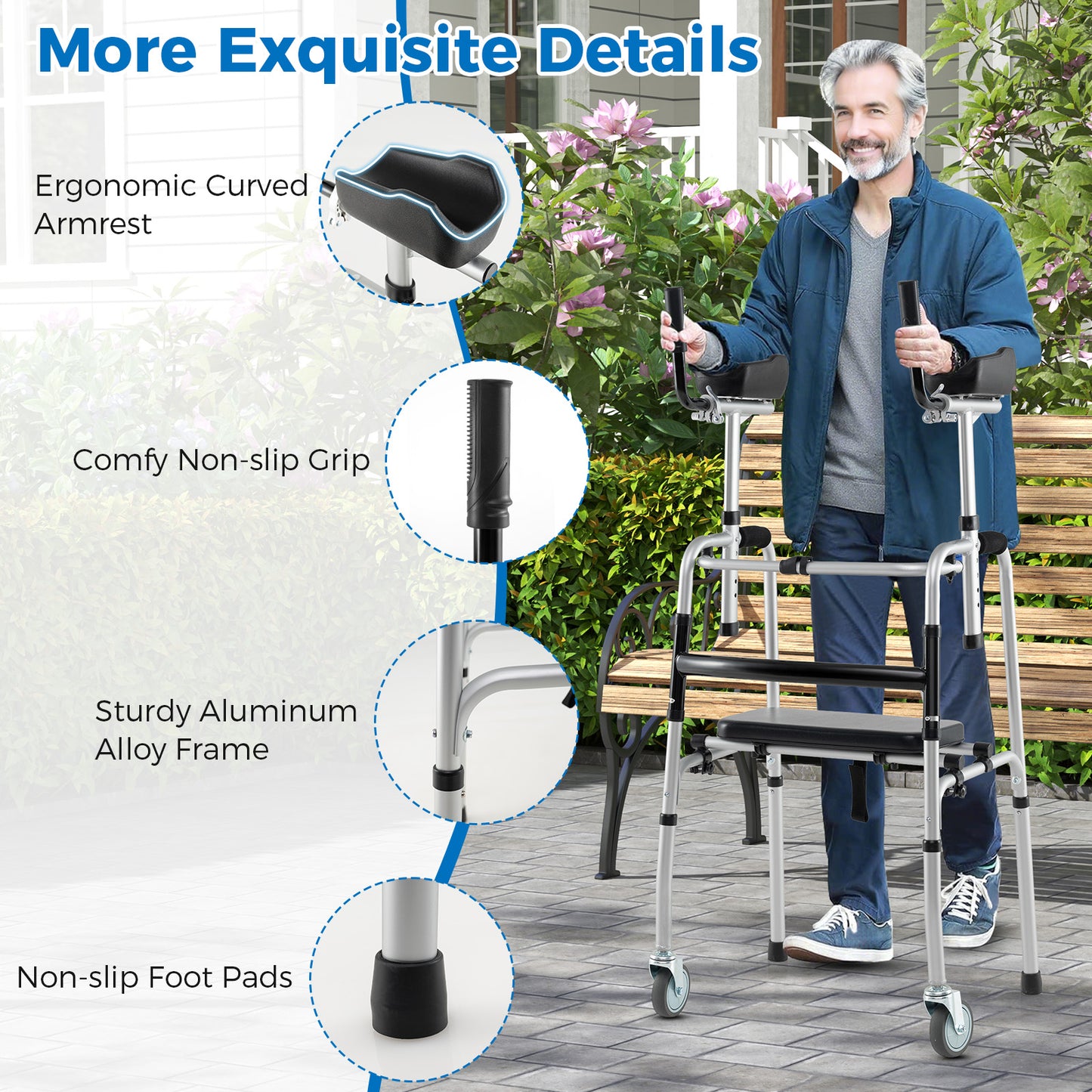 Versatile Rolling Walker for Rehabilitation Training-Silver