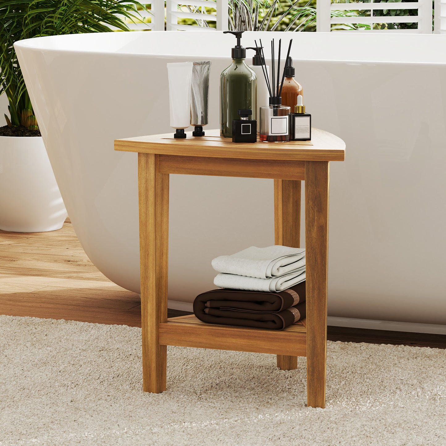 18 Inches Waterproof Shower Stool with Storage Shelf