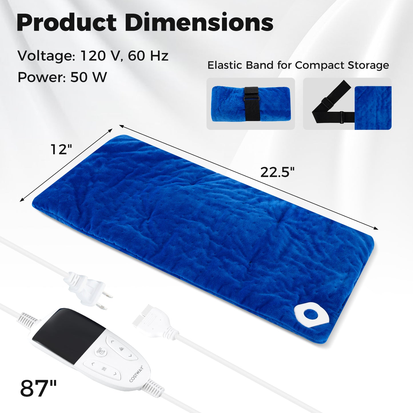 Weighted Heating Pad Electric Heated Pad with 2 Massagers Massaging Vibration-Blue