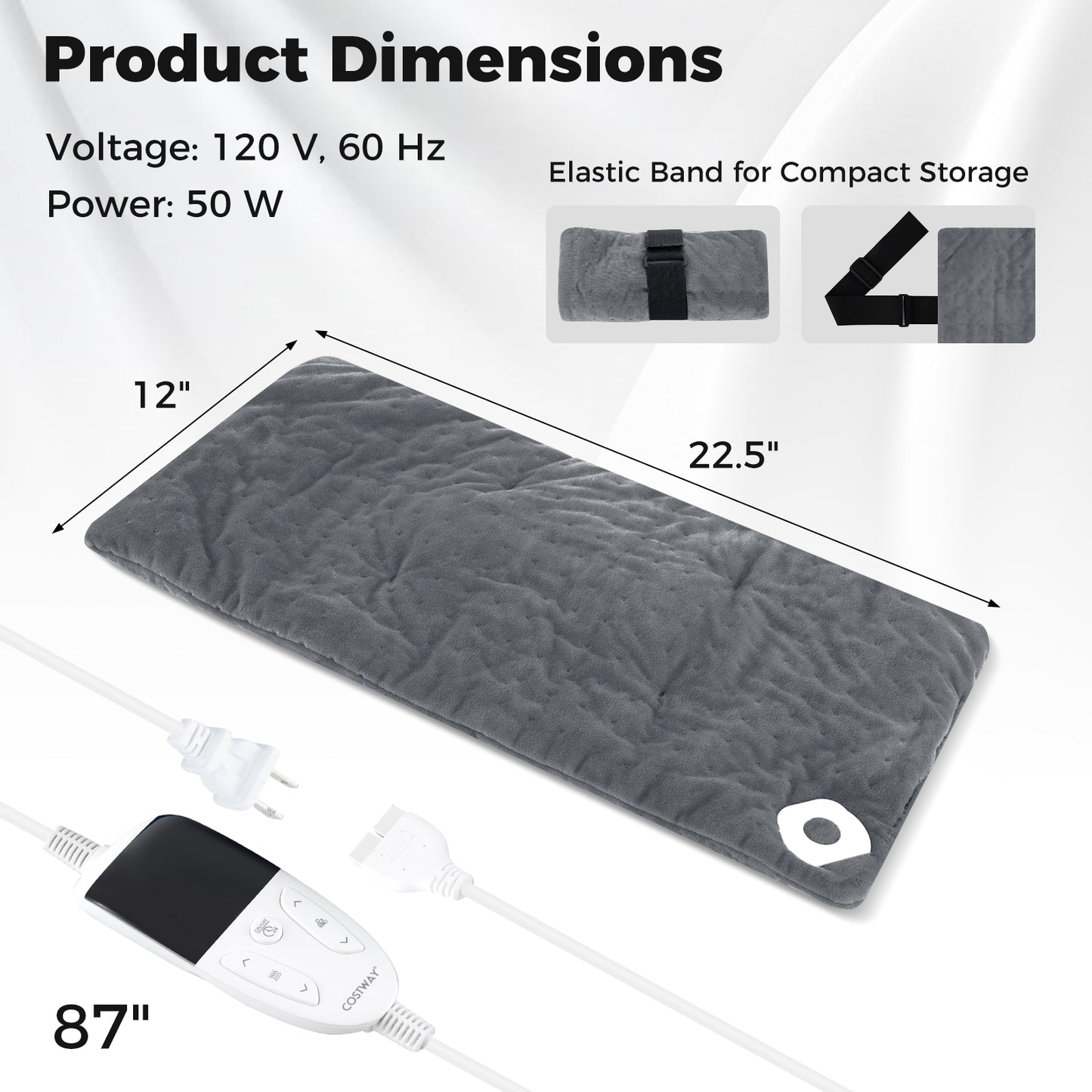 Weighted Heating Pad Electric Heated Pad with 2 Massagers Massaging Vibration-Gray