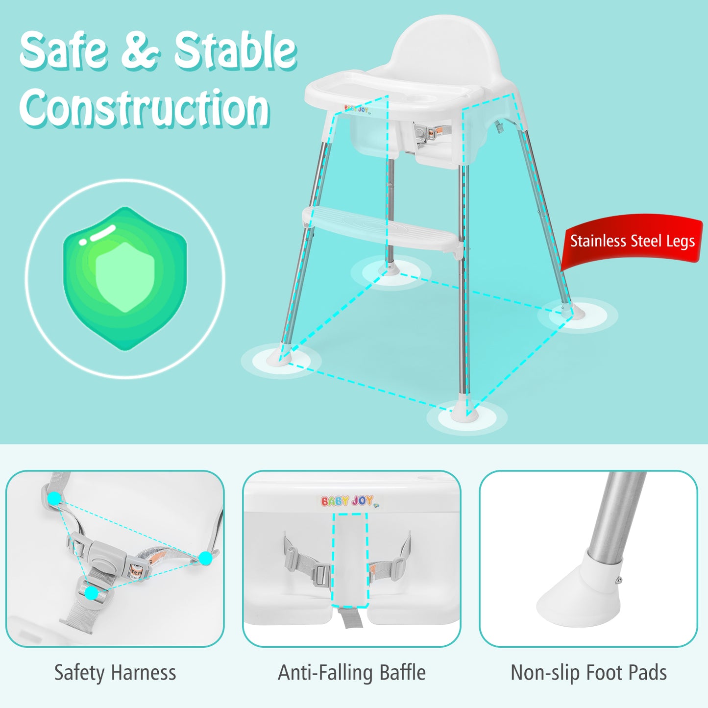 4-in-1 Convertible High Chair with Removable Double Tray