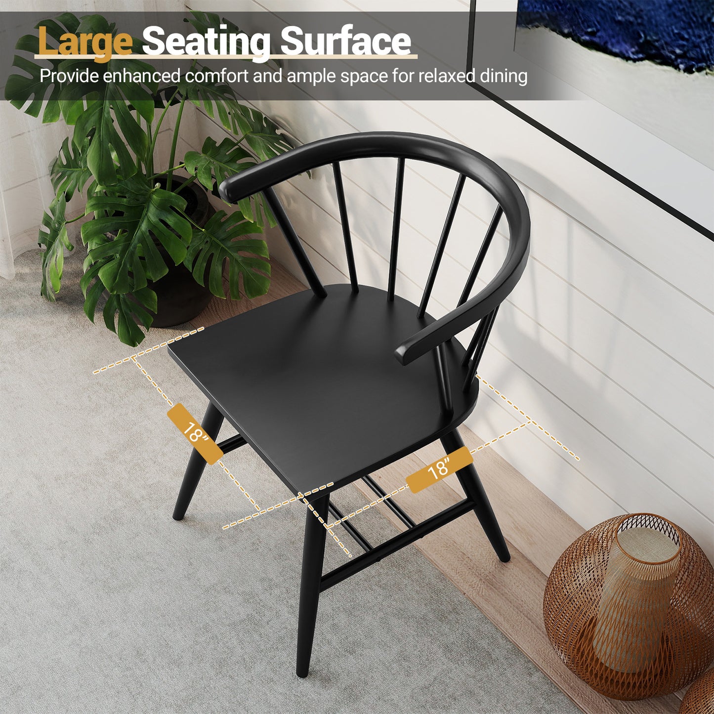 Windsor Dining Chairs Set of 4 - Black Rubber Wood