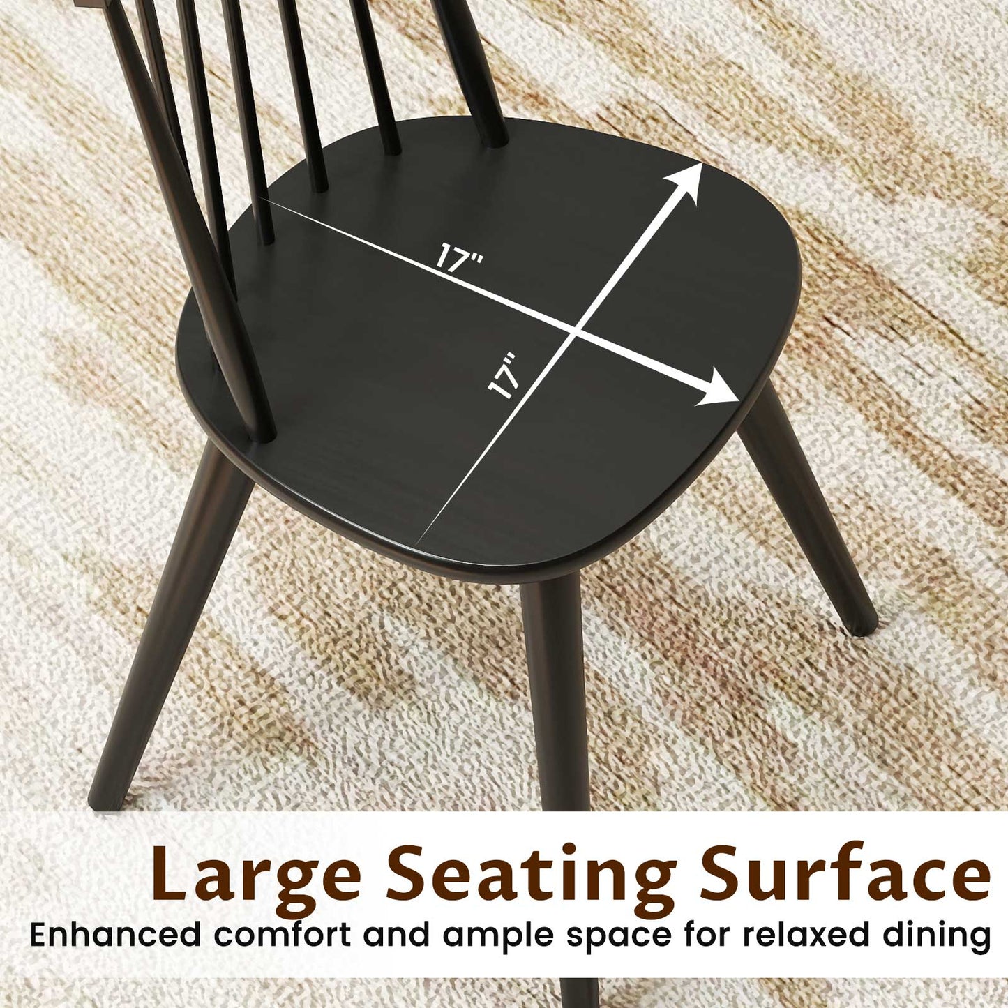 Windsor Dining Chairs Set of 4 - Solid Rubber Wood