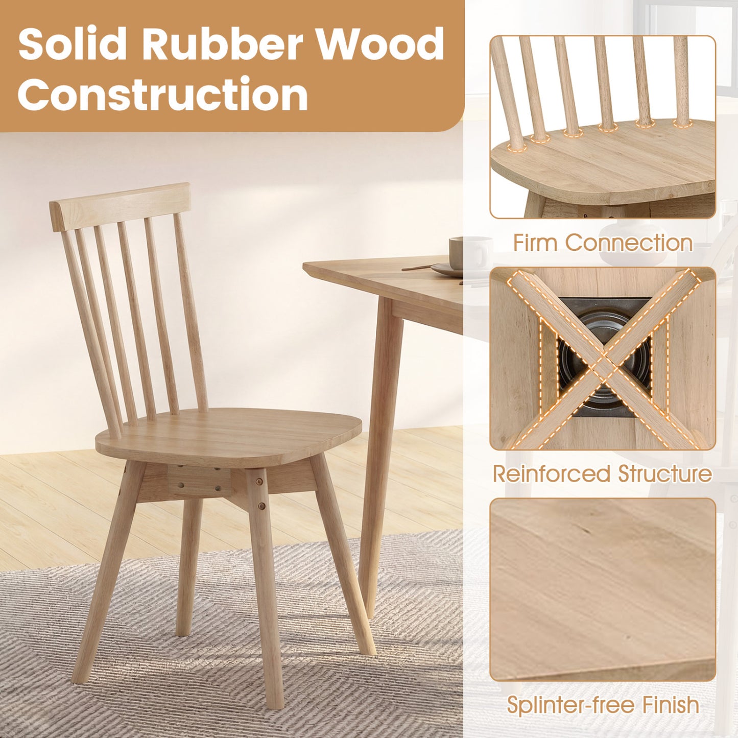 Windsor Swivel Dining Chairs Set of 2 - Rubber Wood