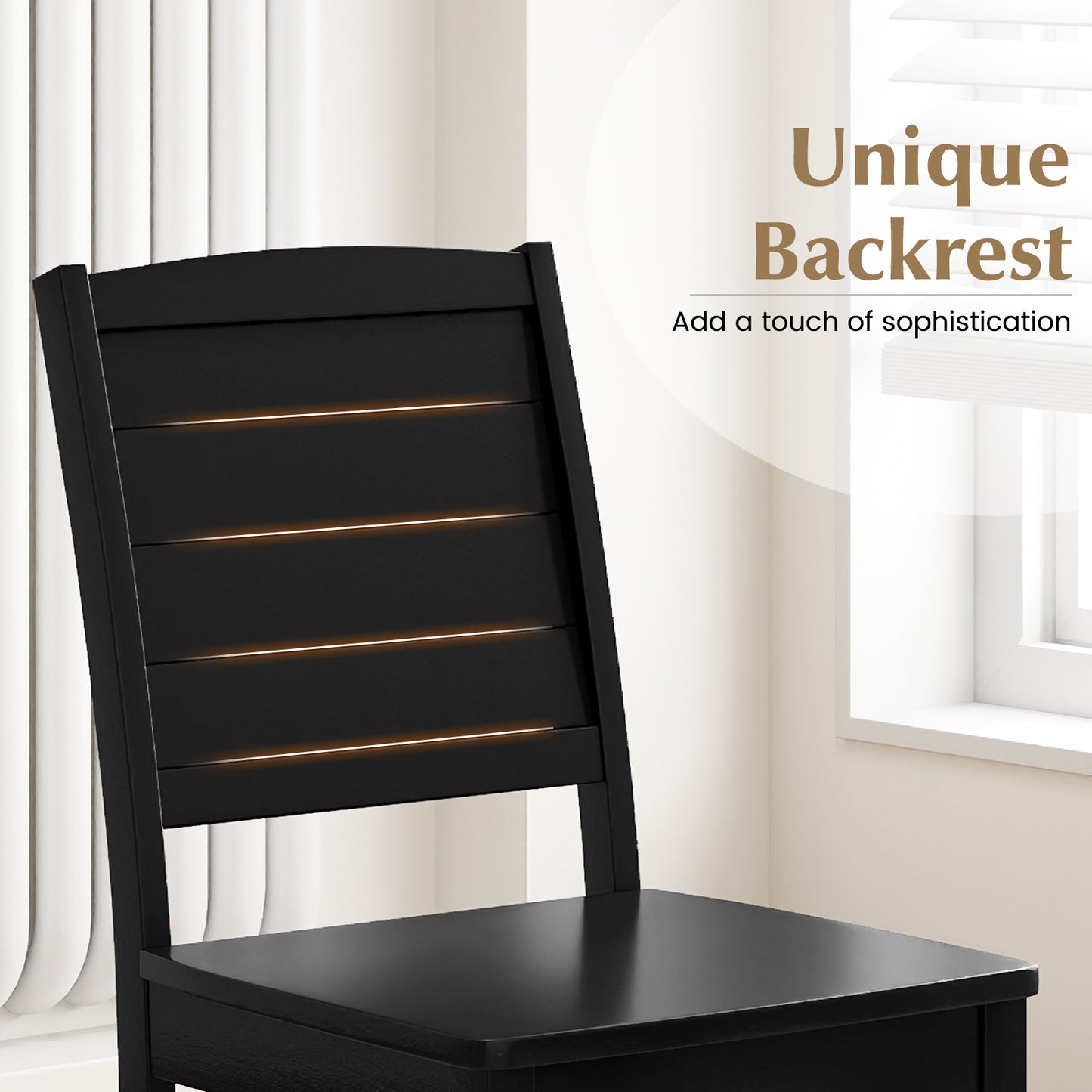 Rubber Wood Dining Chairs Set of 2 with Curved Backrest
