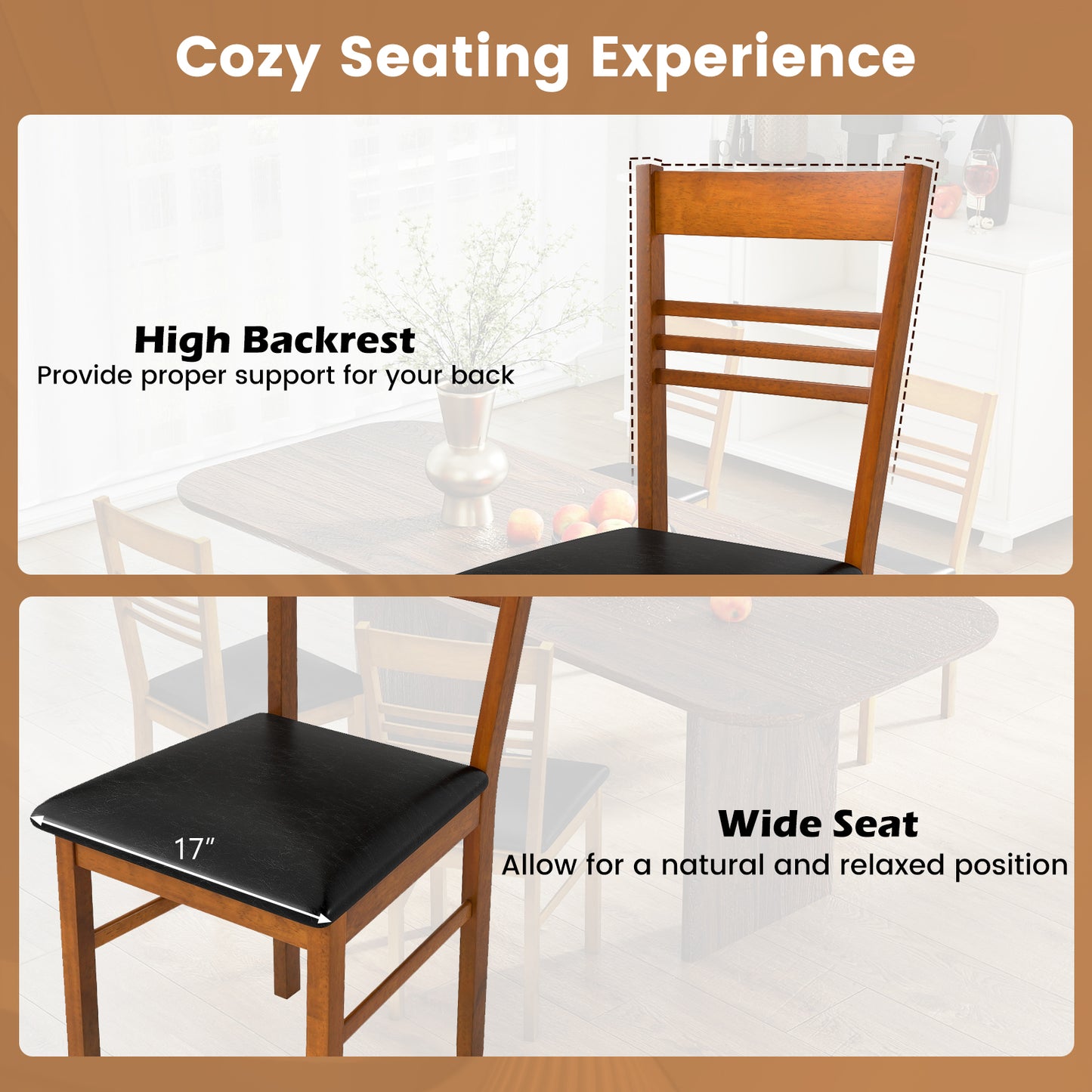 Dining Chairs Set of 2 with Rubber Wood Frame