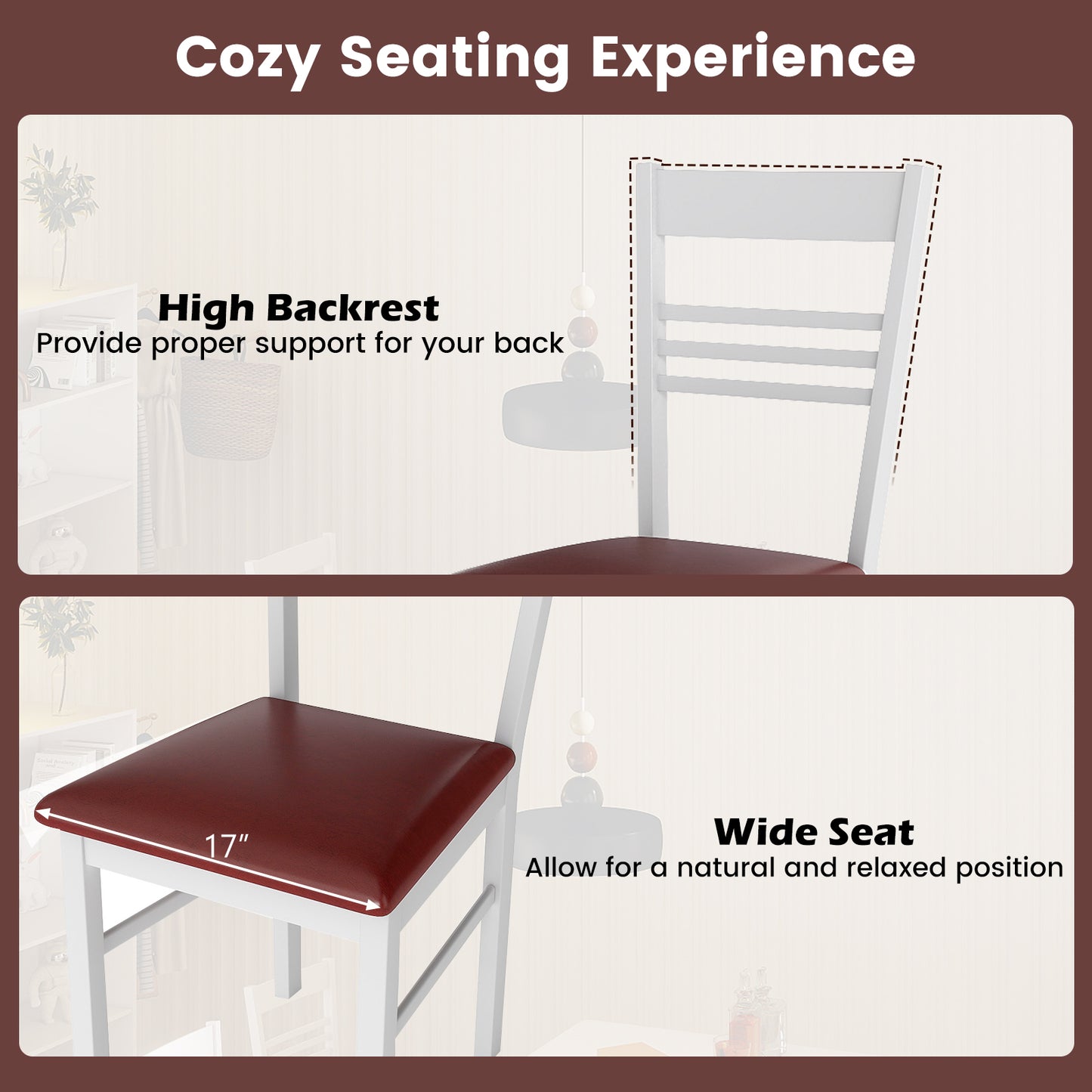 Dining Chairs Set of 4 with Rubber Wood Frame and Upholstered Seat