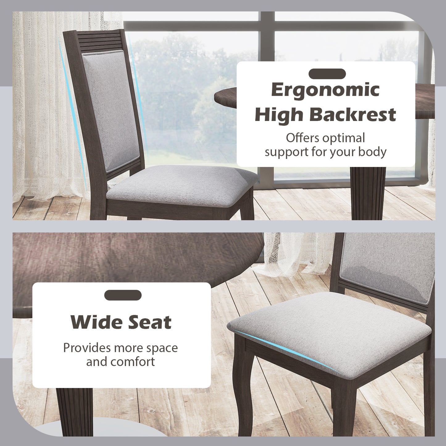Dining Chairs Set of 2 with Padded Seats and High Back