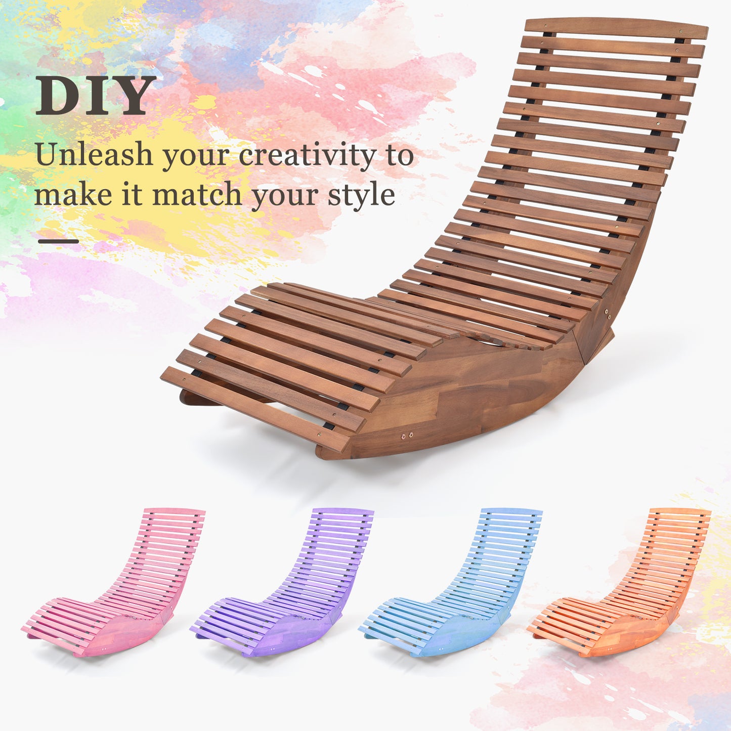 Acacia Wood Rocking Chair with Widened Slatted Seat