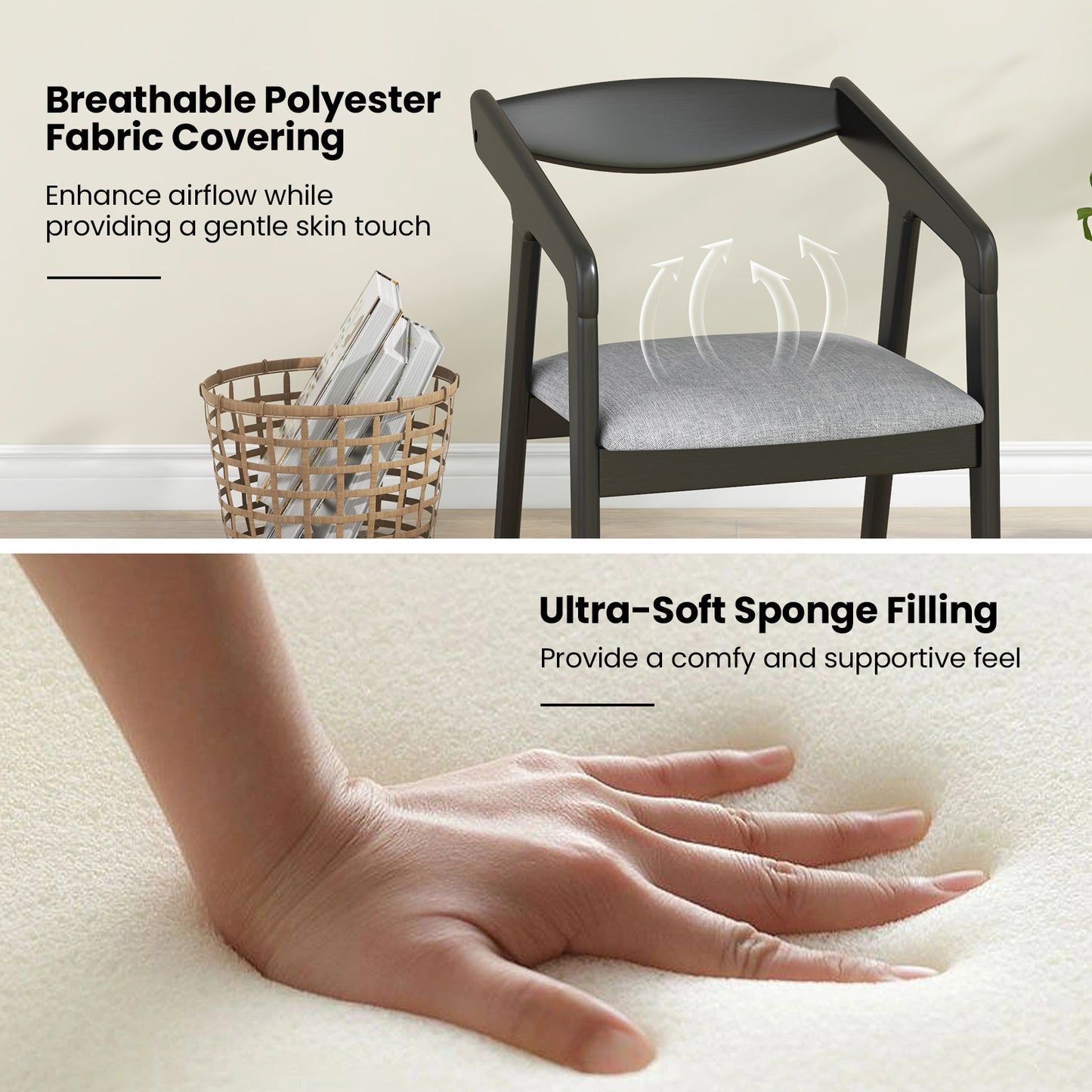 Dining Chairs Set of 2 with Padded Cushion and Armrests