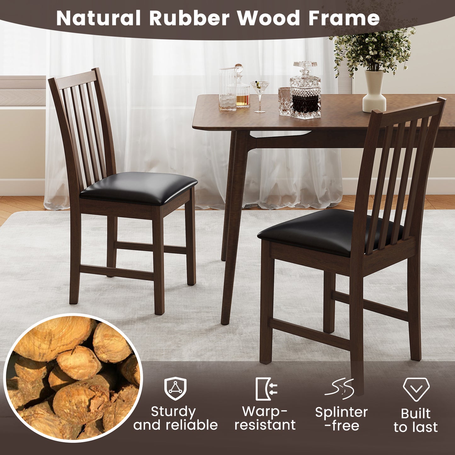 Dining Chairs Set of 2 with Padded Seats and Curved Backs