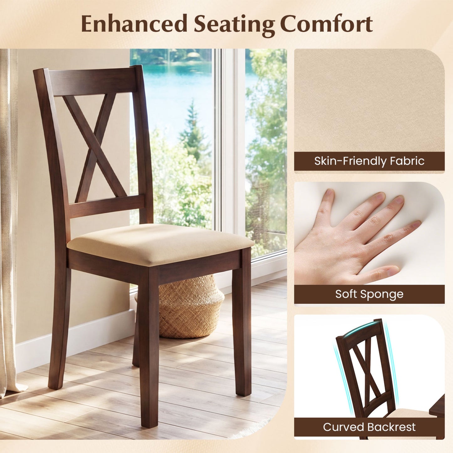 Upholstered Dining Chairs Set of 4 with Curved Backrest