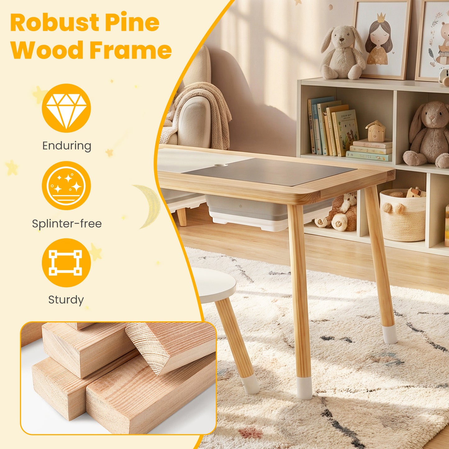 Kids Activity Table Set with Double-Sided Boards and 2 Stools
