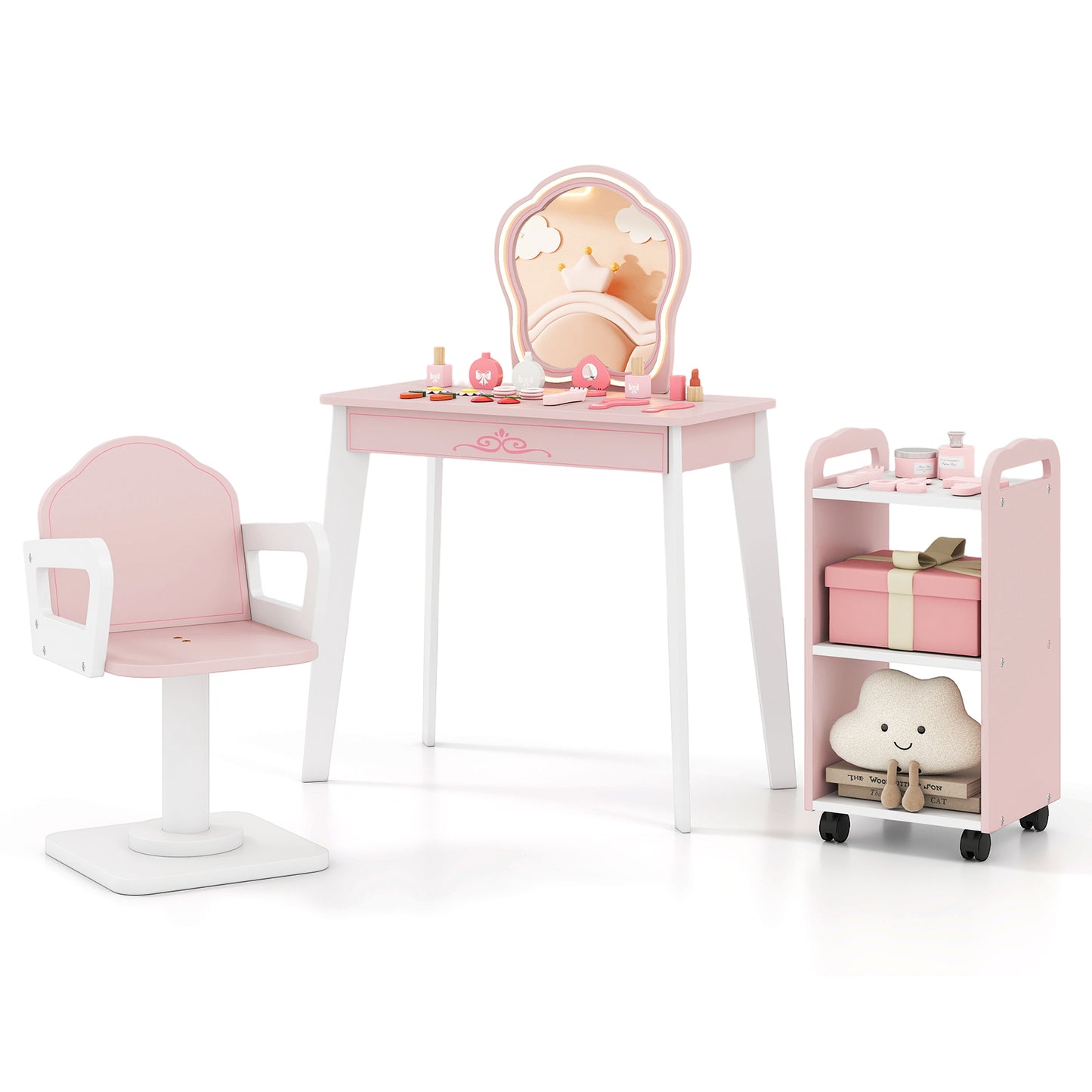 Kids Hair Salon Play Set with LED Lighted Mirror - Pink