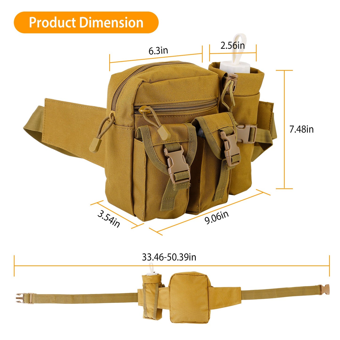 Tactical Waist Bag with Water Bottle Holder - 20L Capacity
