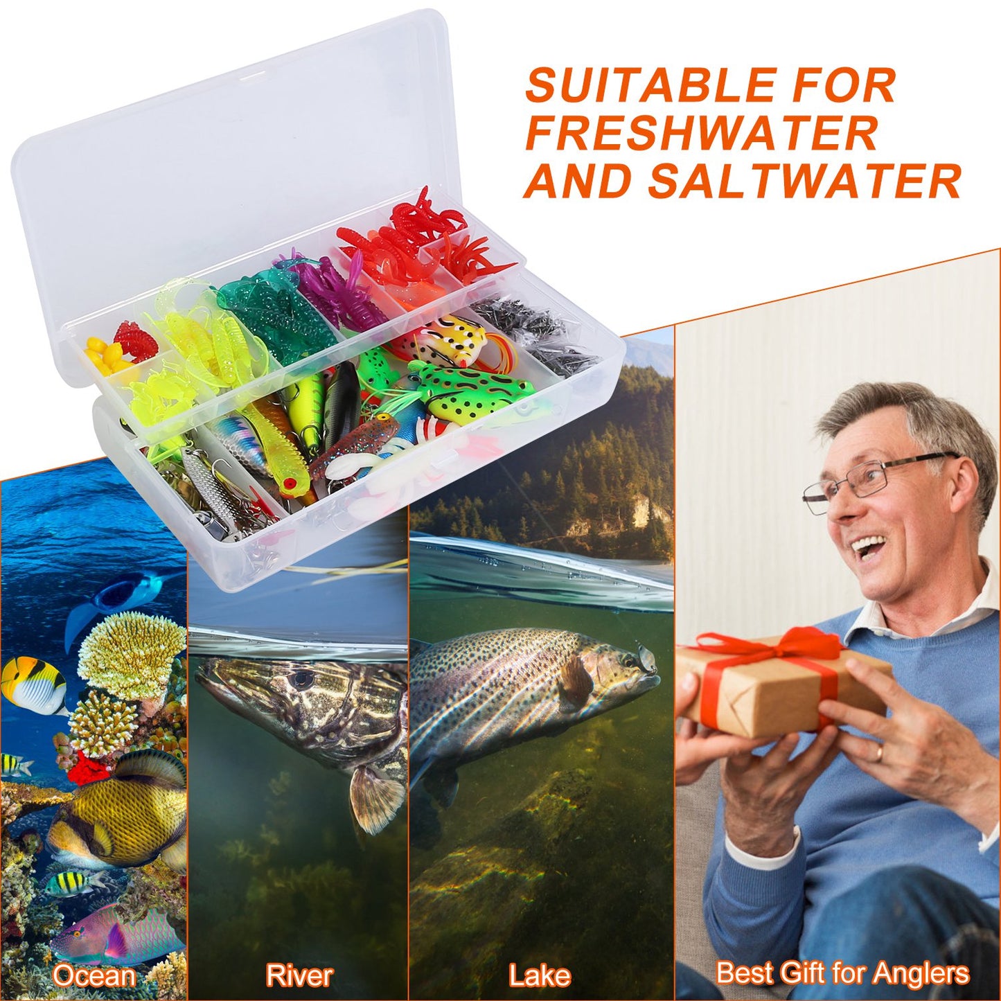 Fishing Lures Kit 375-Piece with Tackle Box