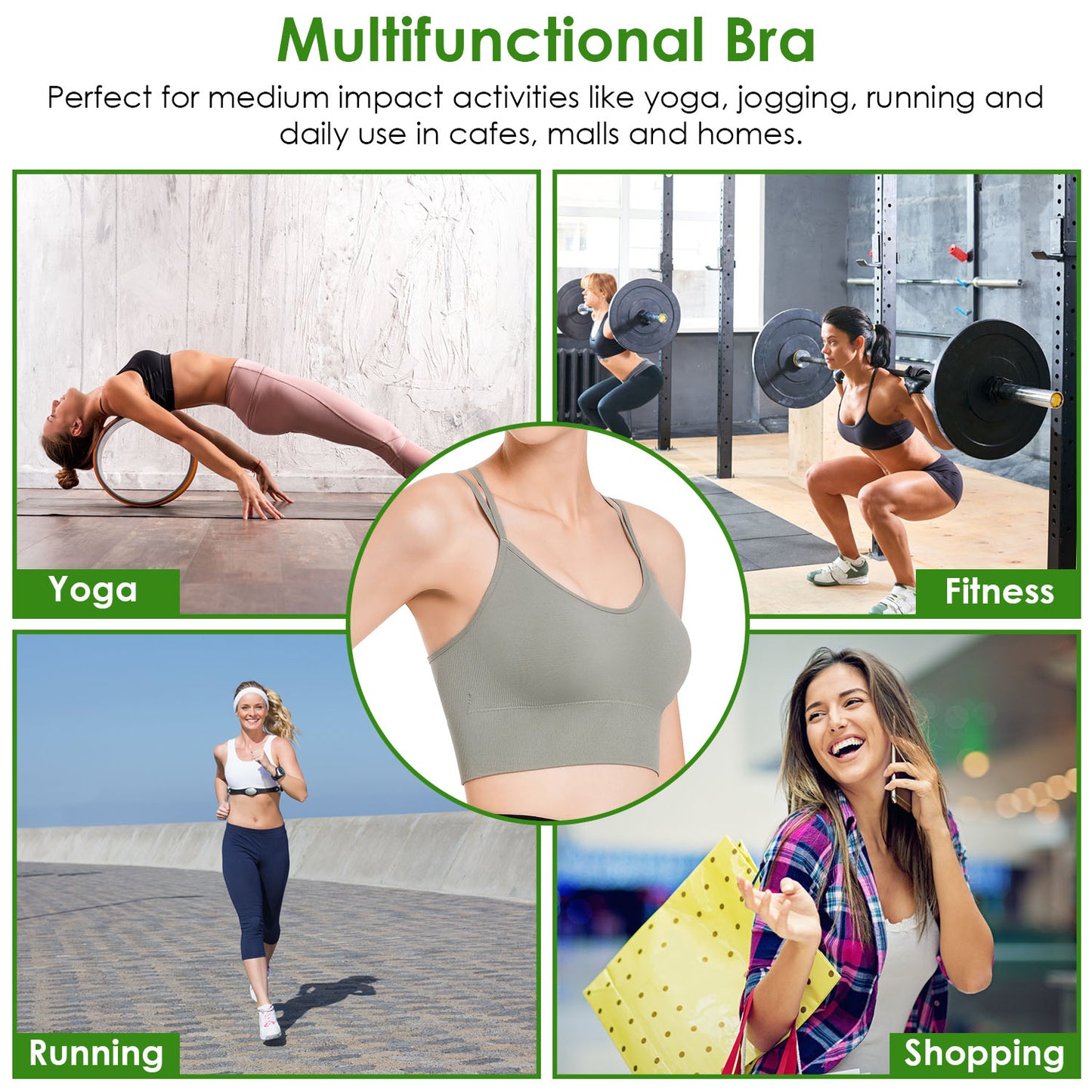 3Packs Women Cross Back Sport Bras Padded Strappy Medium Support Bras Sexy Fitness Tank Tops with Removable Pads for Gym Yoga Workout Running