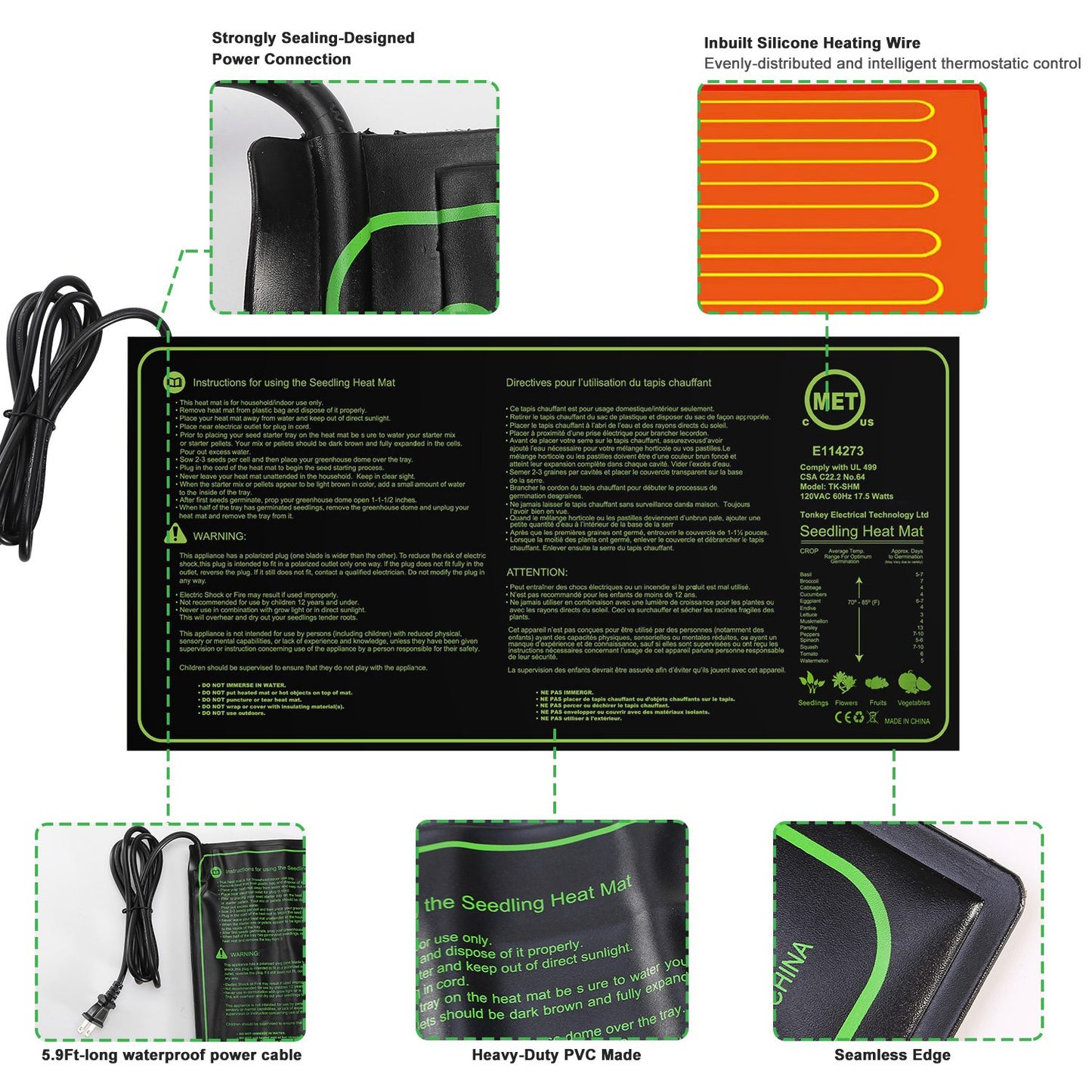 Seedling Heat Mat 10x20 Waterproof for Seed Germination