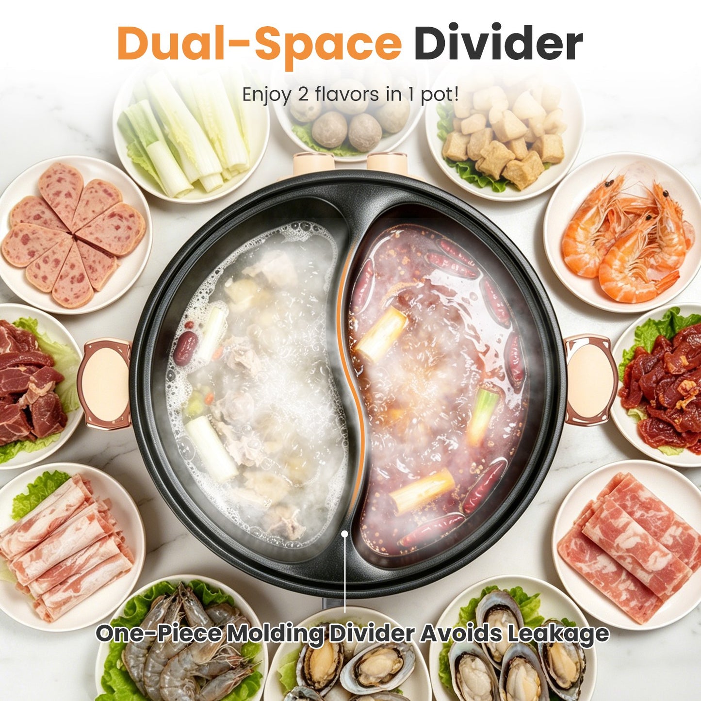 Electric Hot Pot with Divider 6L Dual Control 2000W