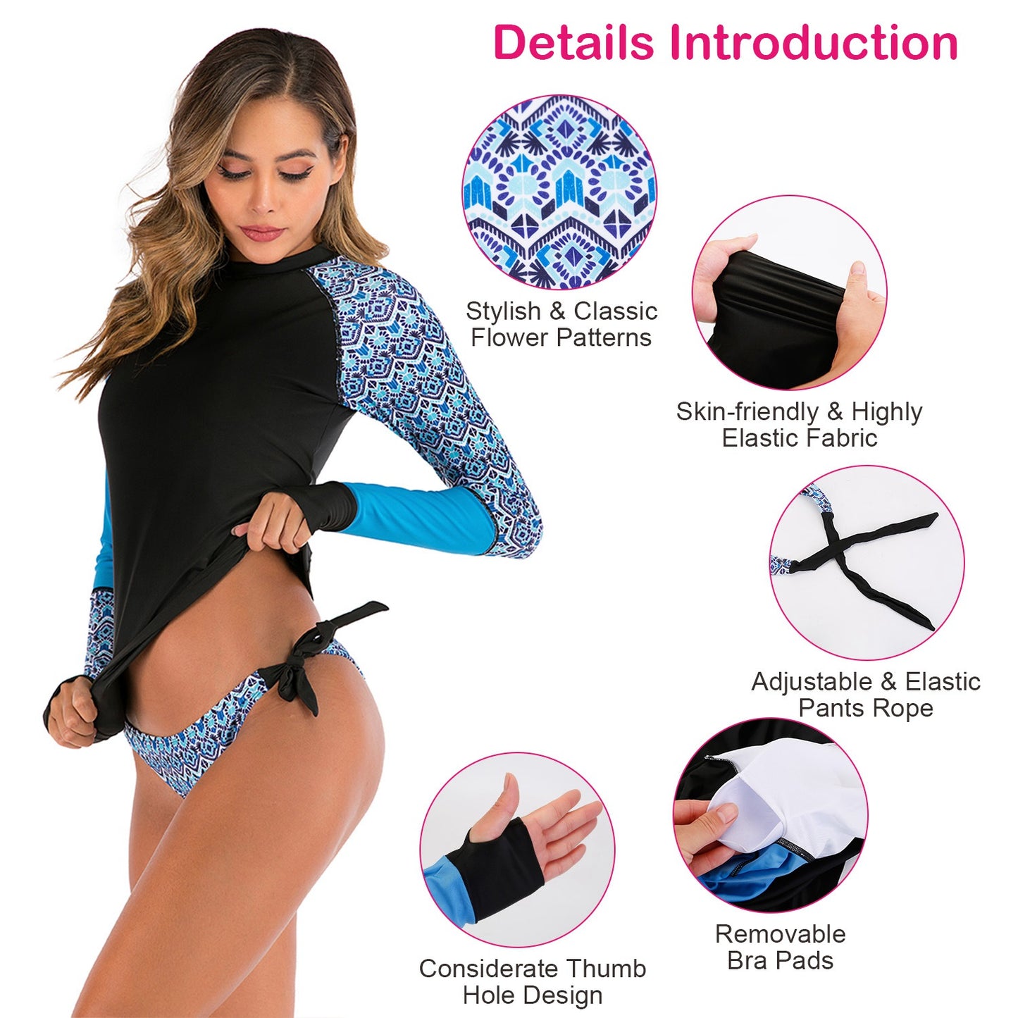 Women 2 Piece Long Sleeve Swimsuit