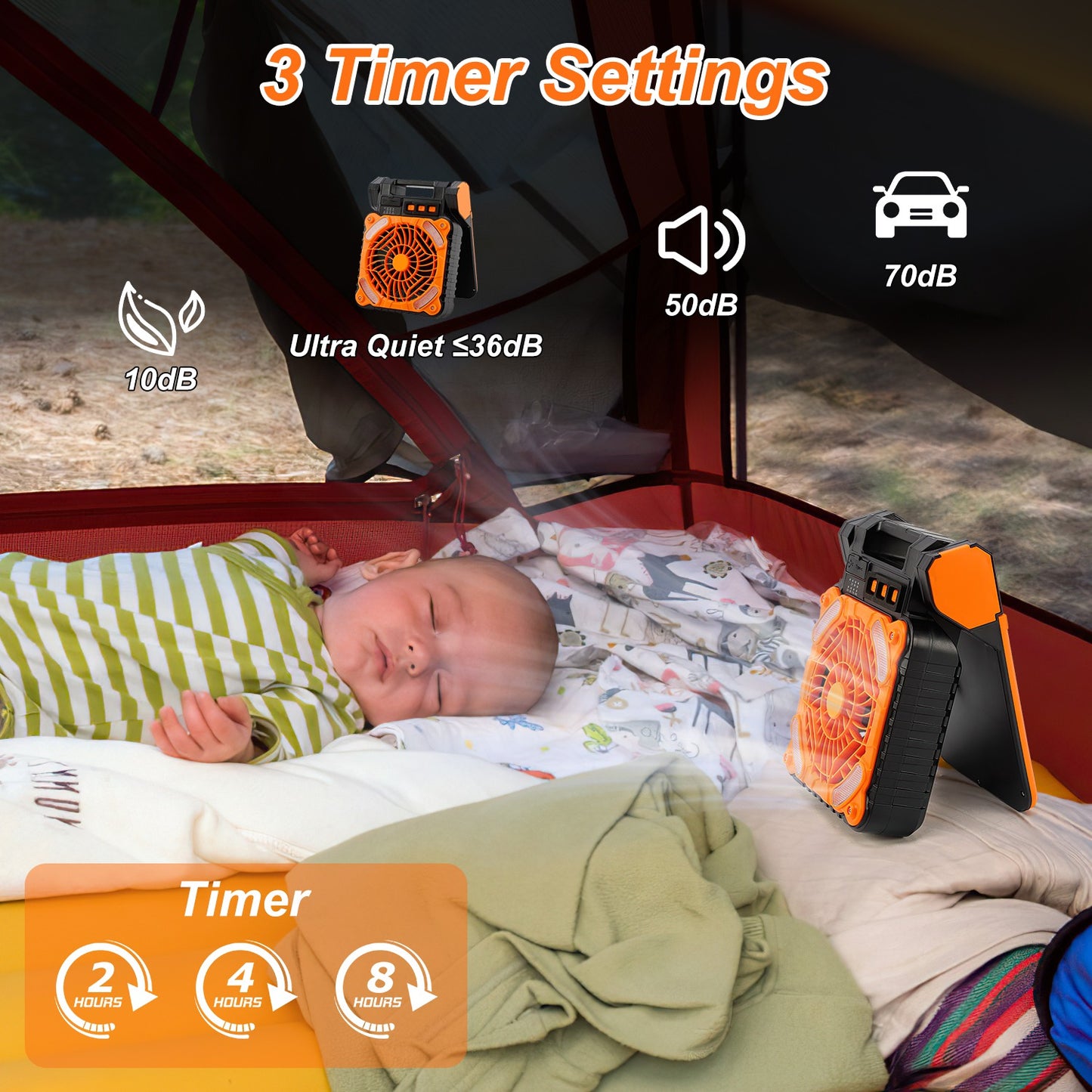 Solar Camping Fan with LED Lantern & 5200mAh Power Bank