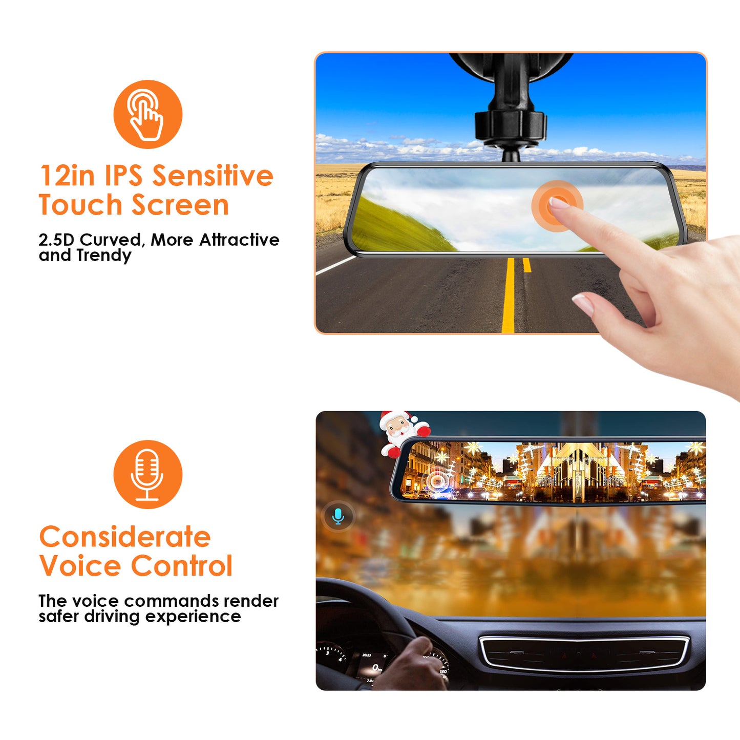 12-Inch Dual Lens Dash Cam with 4K Front & Rear Camera