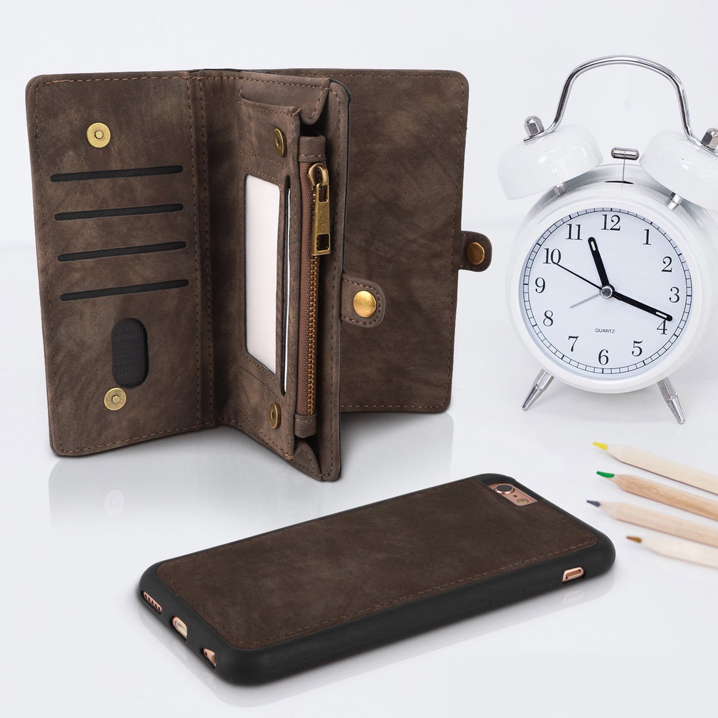iPhone 6s Wallet Case with Detachable Magnetic Cover - Brown