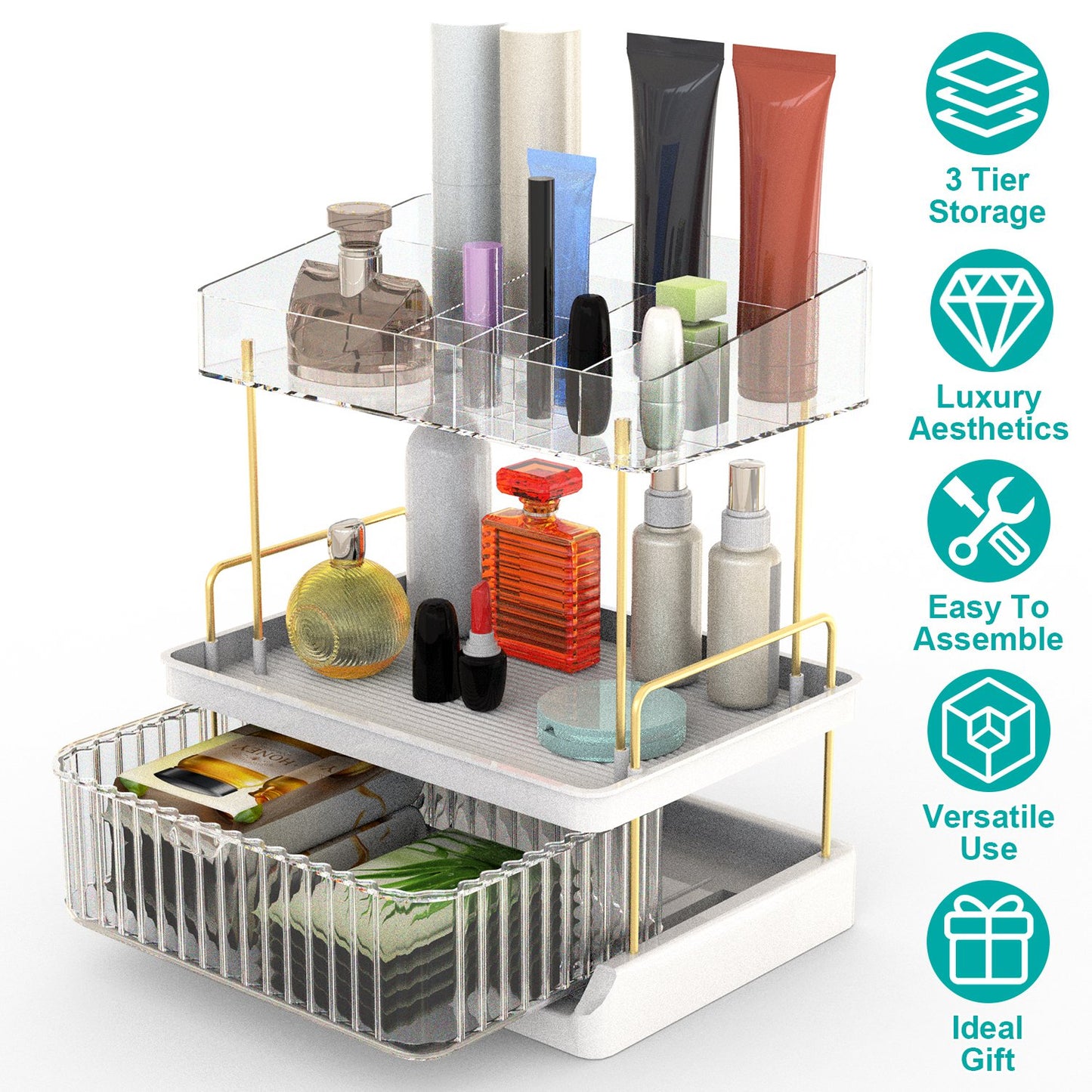 3 Tier Makeup Organizer for Vanity Large