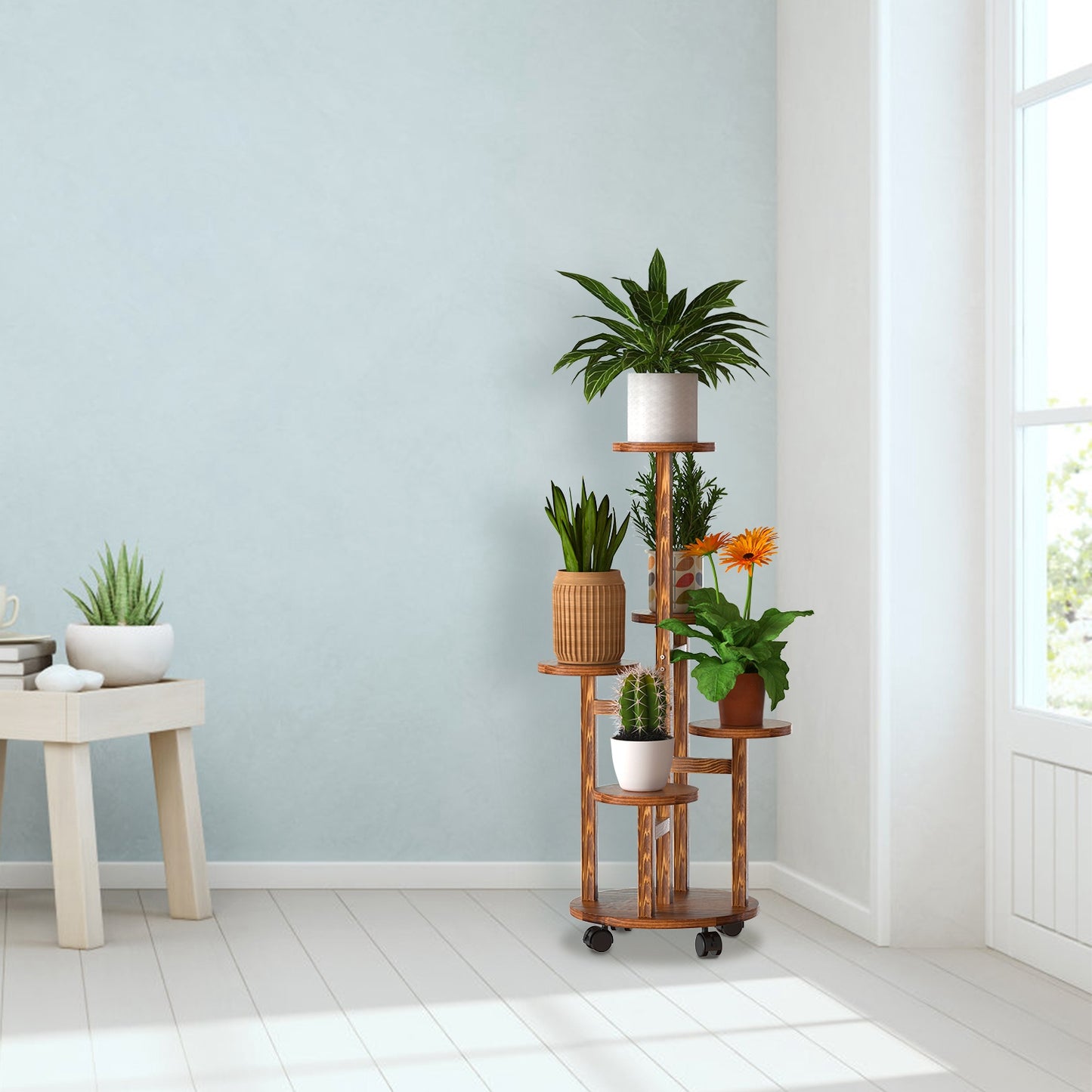 5 Tier Rolling Plant Stand with Wheels for Indoor Outdoor Use