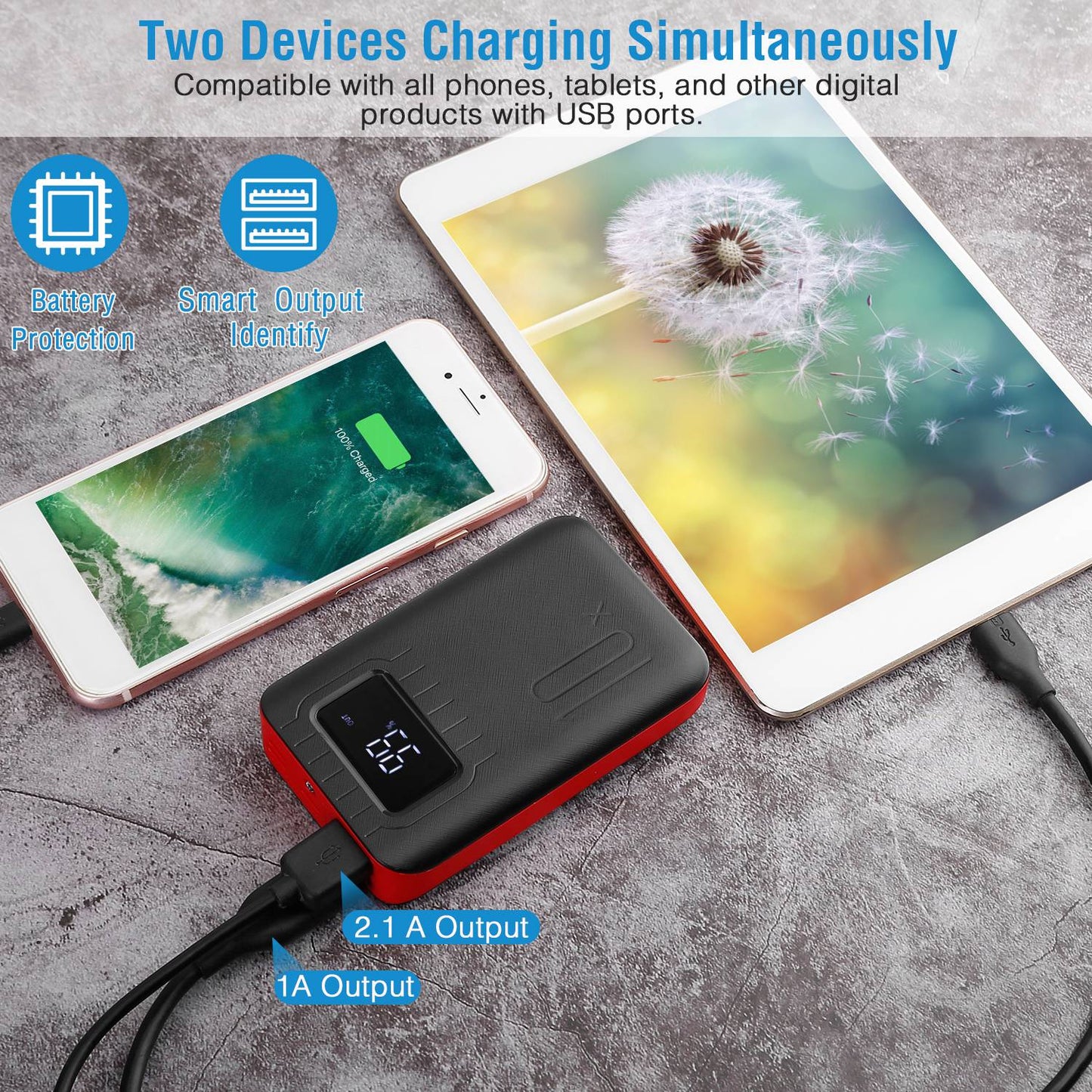 10000mAh Portable Power Bank with Dual USB Ports & LCD Display