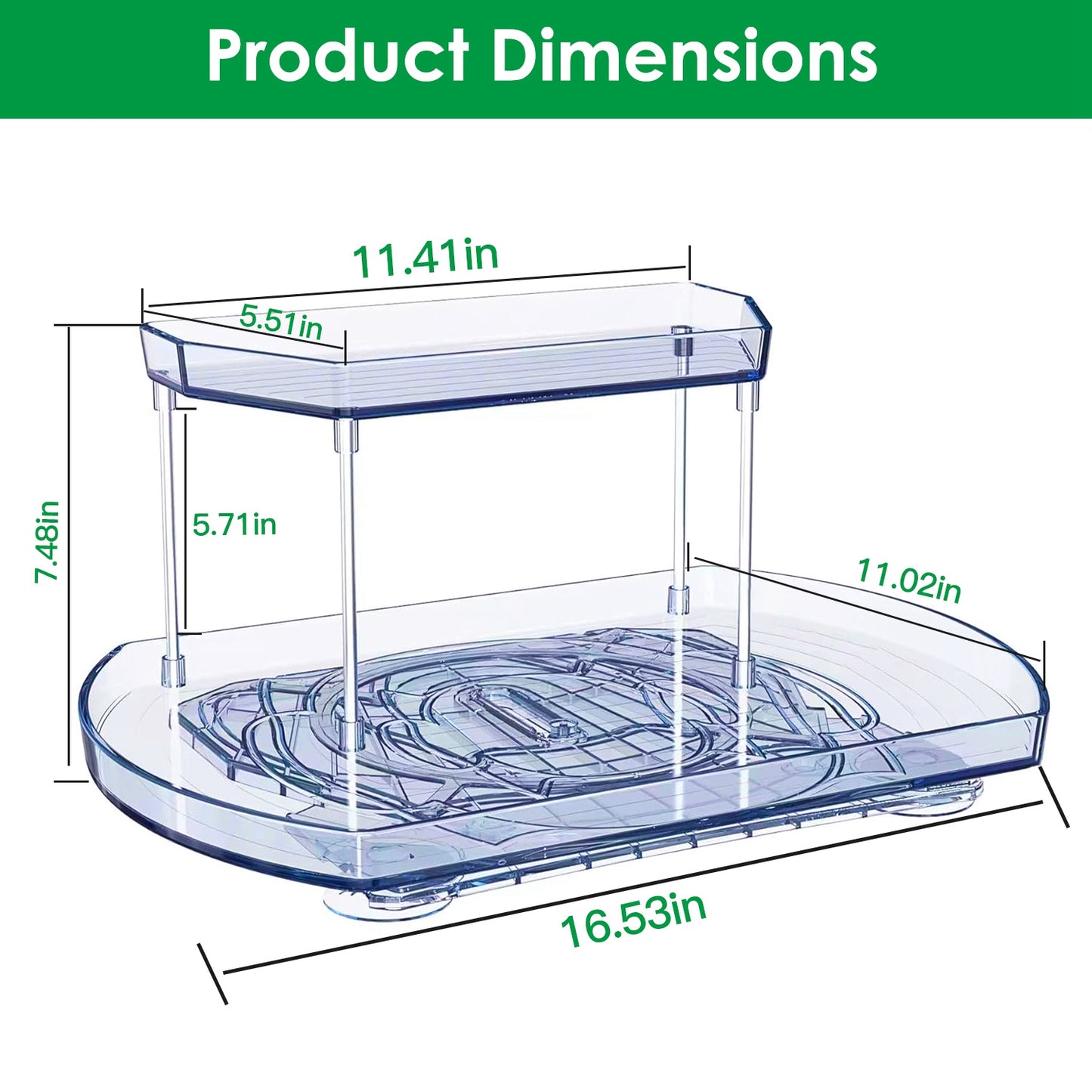 2-Tier Turntable Organizer with 360° Rotating Slide Rail