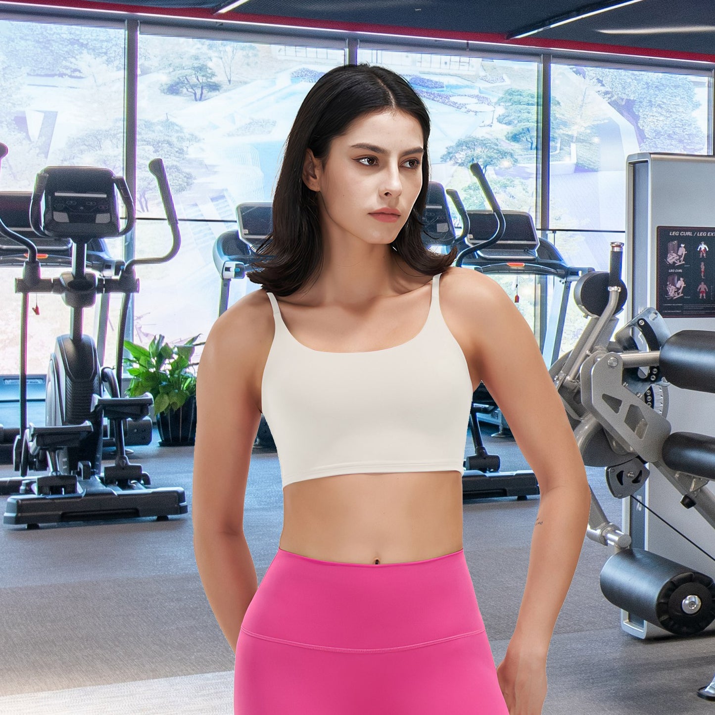 Women Strap Sport Bras Padded Strappy Crop Square Neck Low Impact Bras Sexy Fitness Tank Tops with Removable Pads Flat Straps for Gym Yoga Workout Run