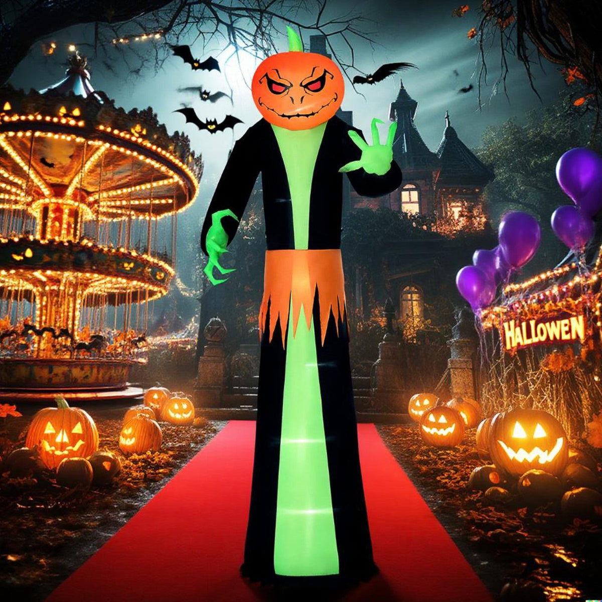9 FT Inflatable Pumpkin Ghost with LED Lights