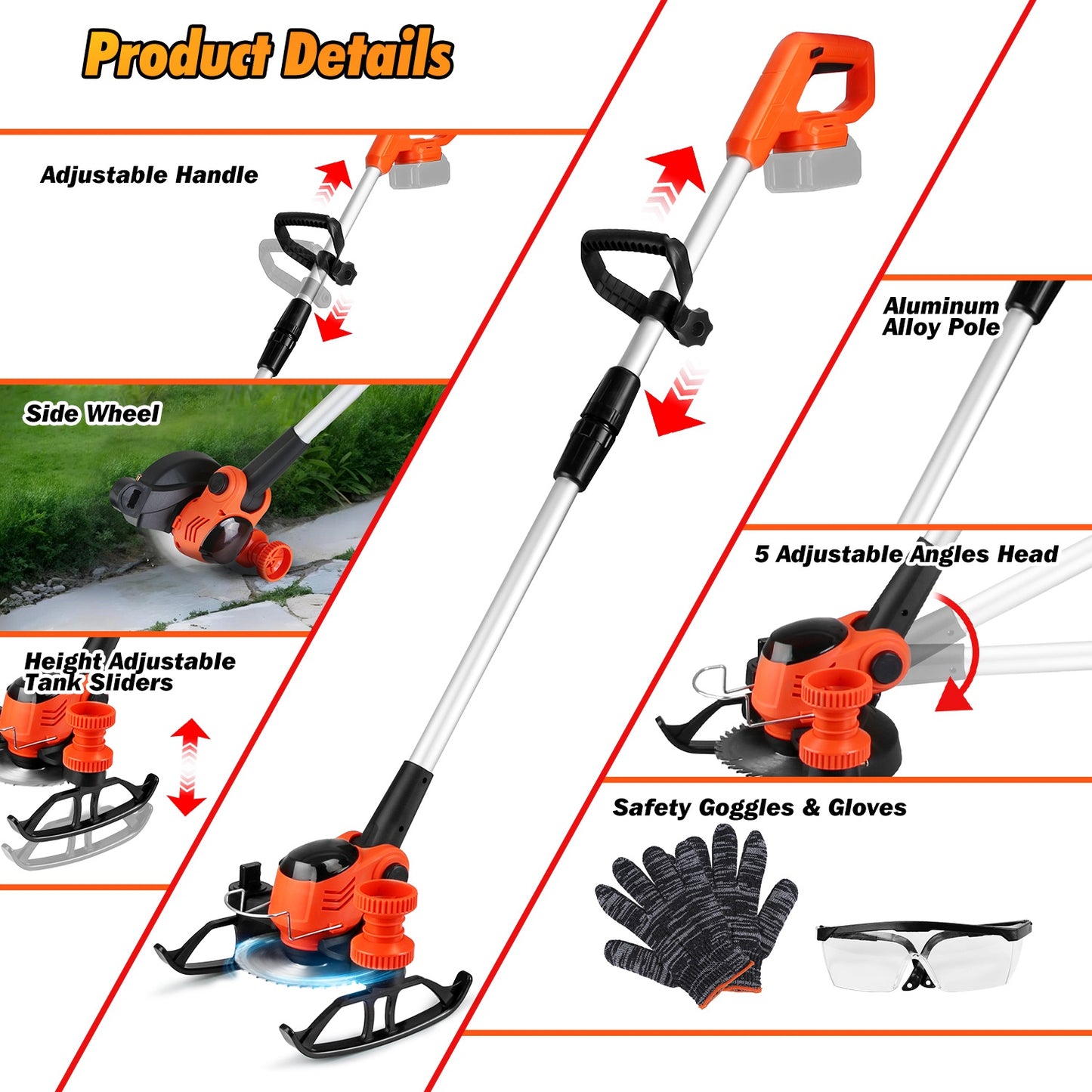 Cordless Grass Trimmer with Wheels & 2 Batteries