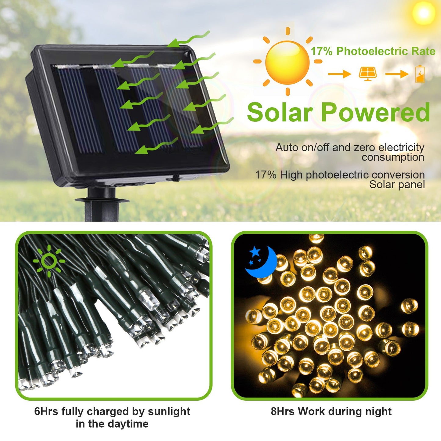 Solar String Lights 100 LED 40ft Outdoor Waterproof Cool White