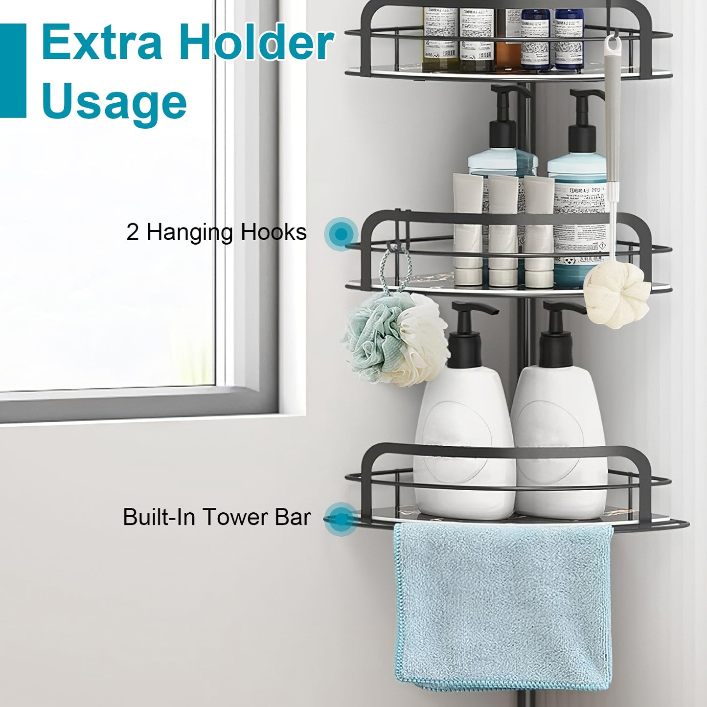 Corner Shower Caddy with 4 Adjustable Shelves