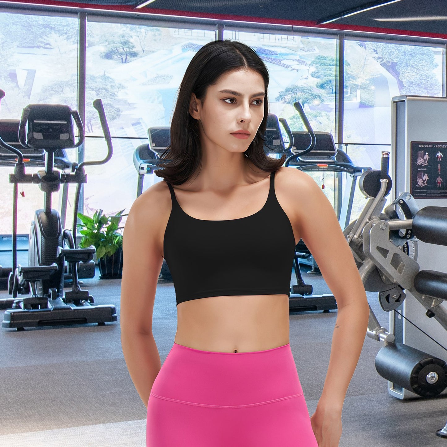 Women Strap Sport Bras Padded Strappy Crop Square Neck Low Impact Bras Sexy Fitness Tank Tops with Removable Pads Flat Straps for Gym Yoga Workout Run