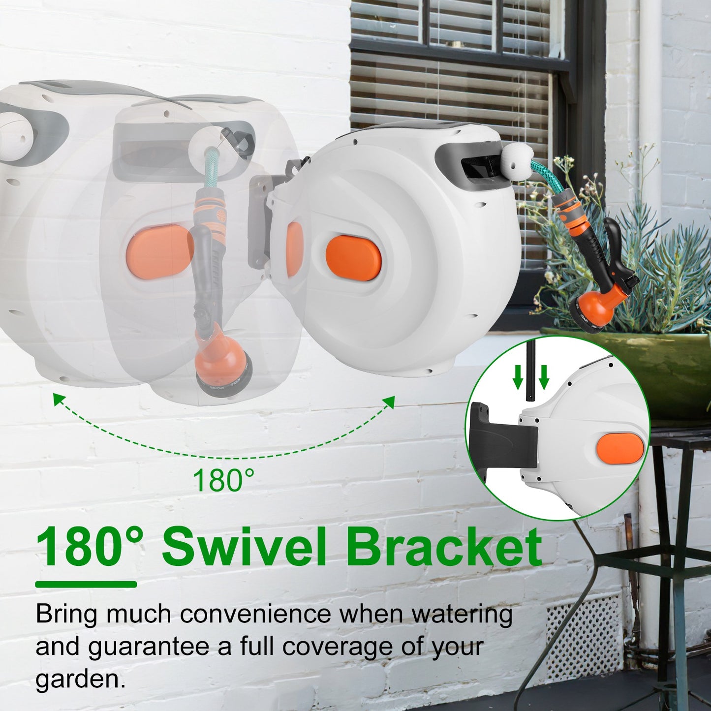 Retractable Garden Hose Reel 98ft Wall Mounted Auto Rewind