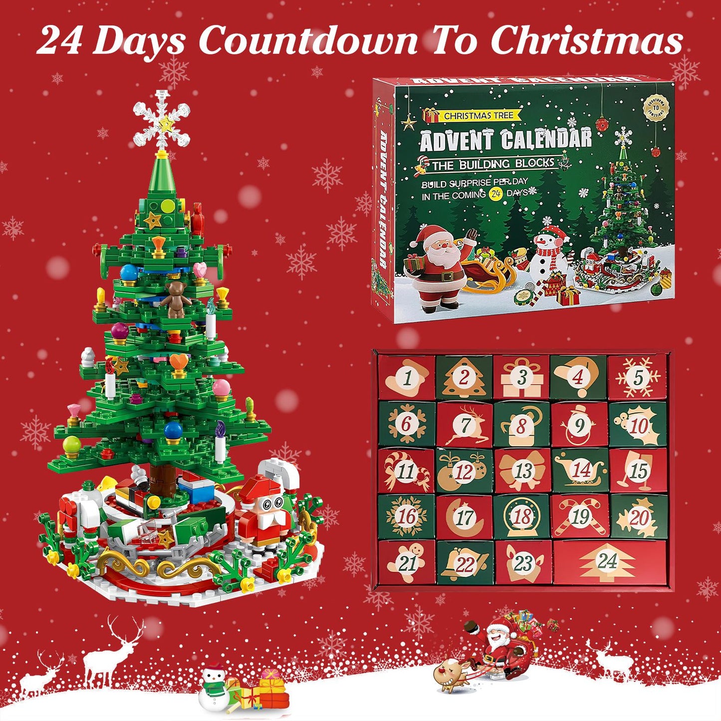 Christmas Tree Building Set with LED Lights & 24-Day Calendar