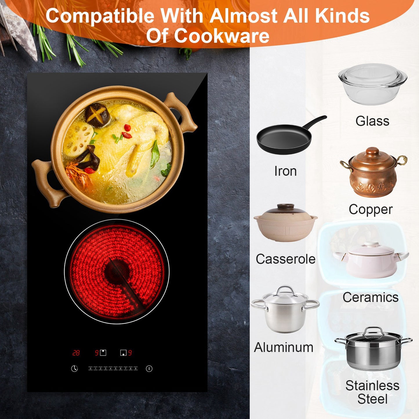 Dual Induction Electric Cooktop 1900W with Timer & 9 Power Levels