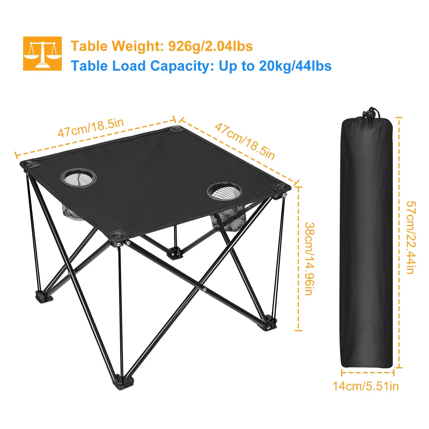 Foldable Camping Table with Cup Holders & Carry Bag (2-Pack)
