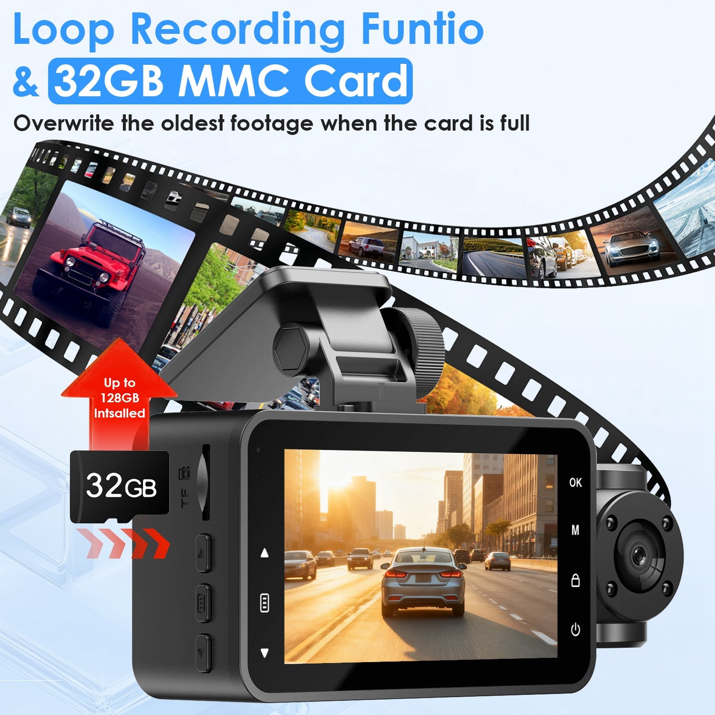 3-Channel Dash Cam with Front, Rear & Interior Cameras