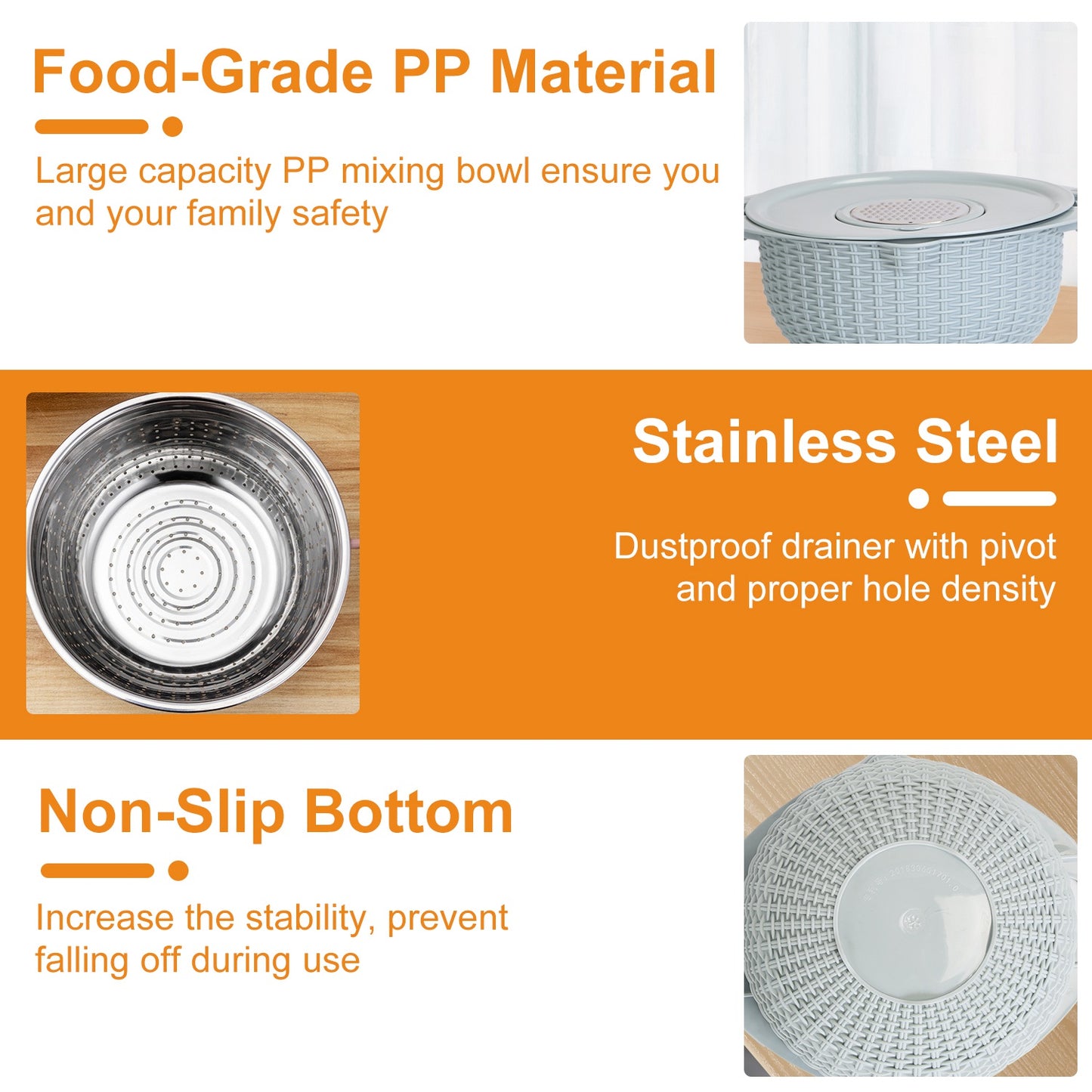 Mixing Bowl with Colander Set & 3 Graters - Multifunctional