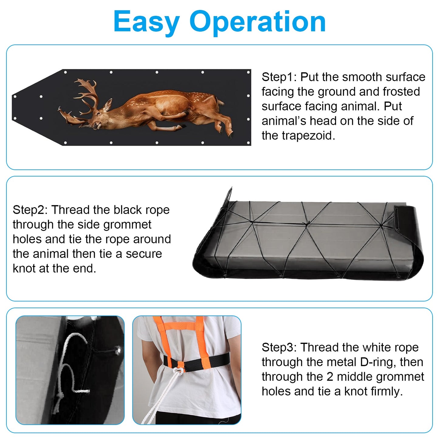 Deer Drag Sled with Handle for Hunting and Game Hauling