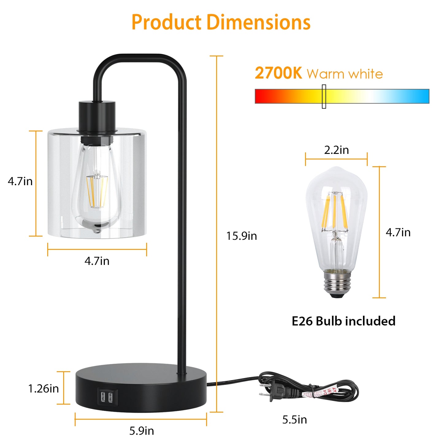 Touch Control Table Lamp with USB Ports & Dimmable Light
